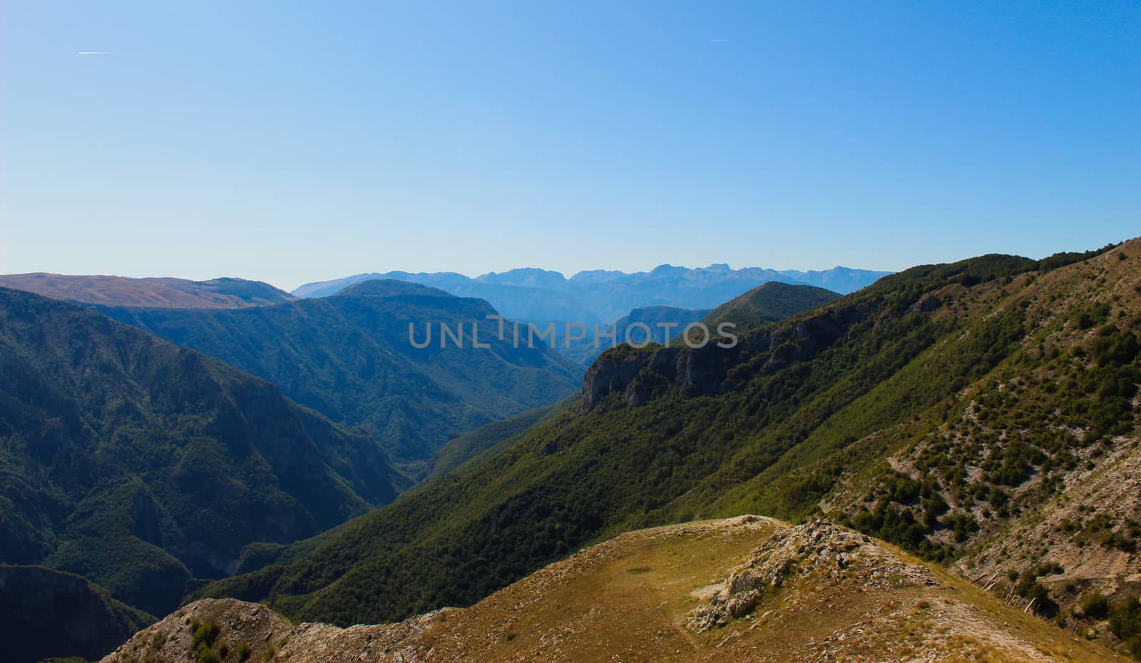 Above the old Bosnian village of Lukomir are beautiful mountains with no vegetation mountain peaks. Bjelasnica Mountain, Bosnia and Herzegovina.