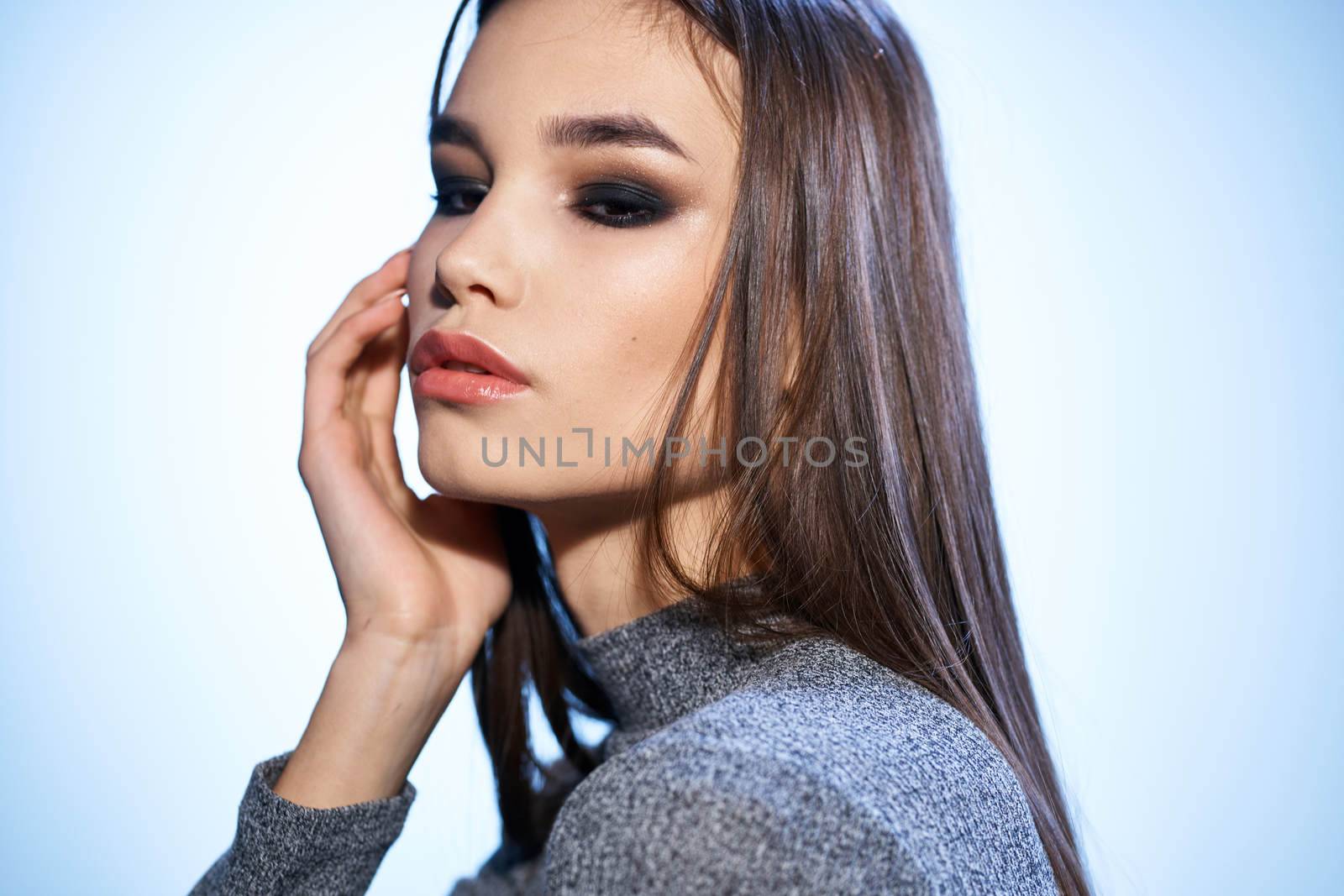 beautiful elegant woman cosmetics hairstyle cropped view studio model by SHOTPRIME