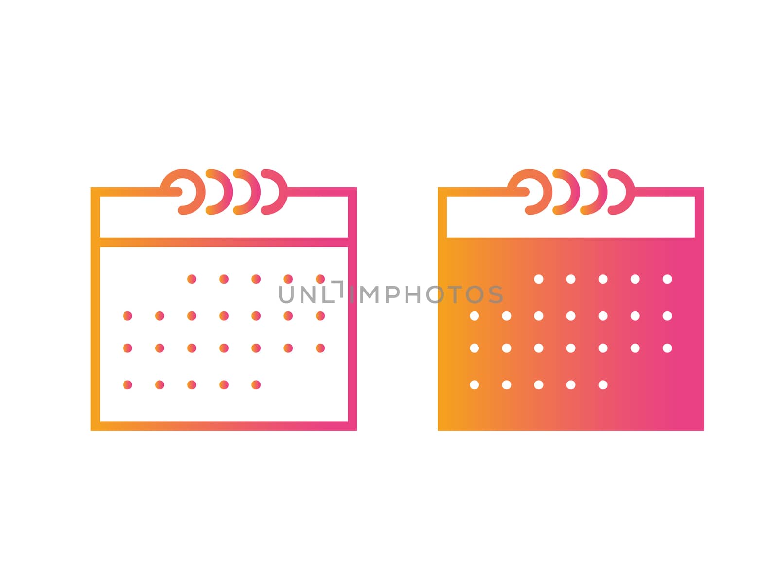 The isolated orange to pink vector colorful calendar thin line icon