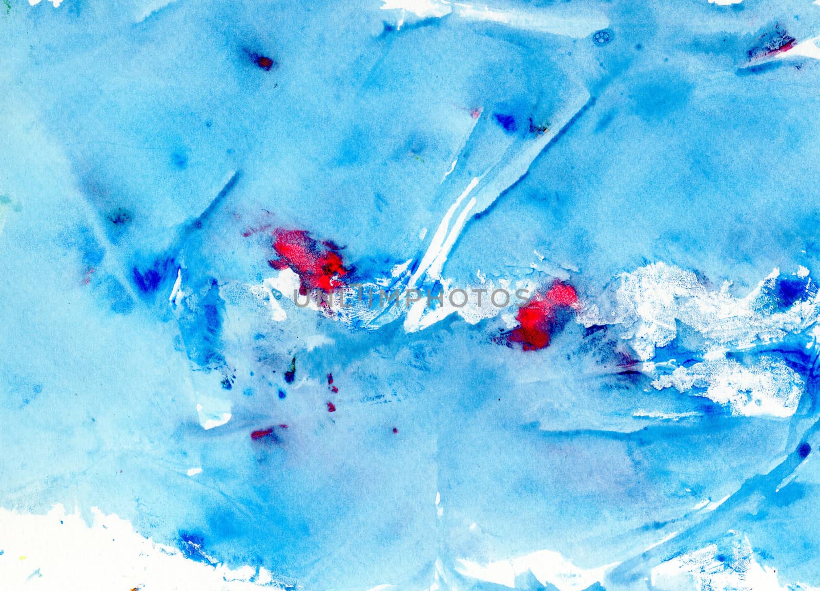 Abstract background of watercolor on paper texture, hand painted in blue