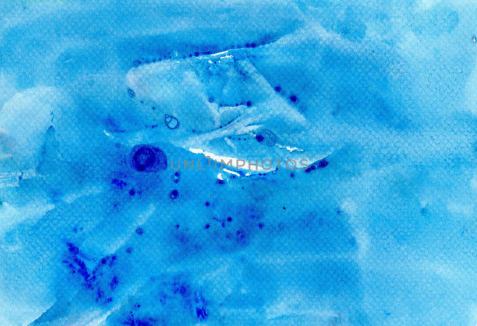 Abstract background of watercolor on paper texture, hand painted in blue