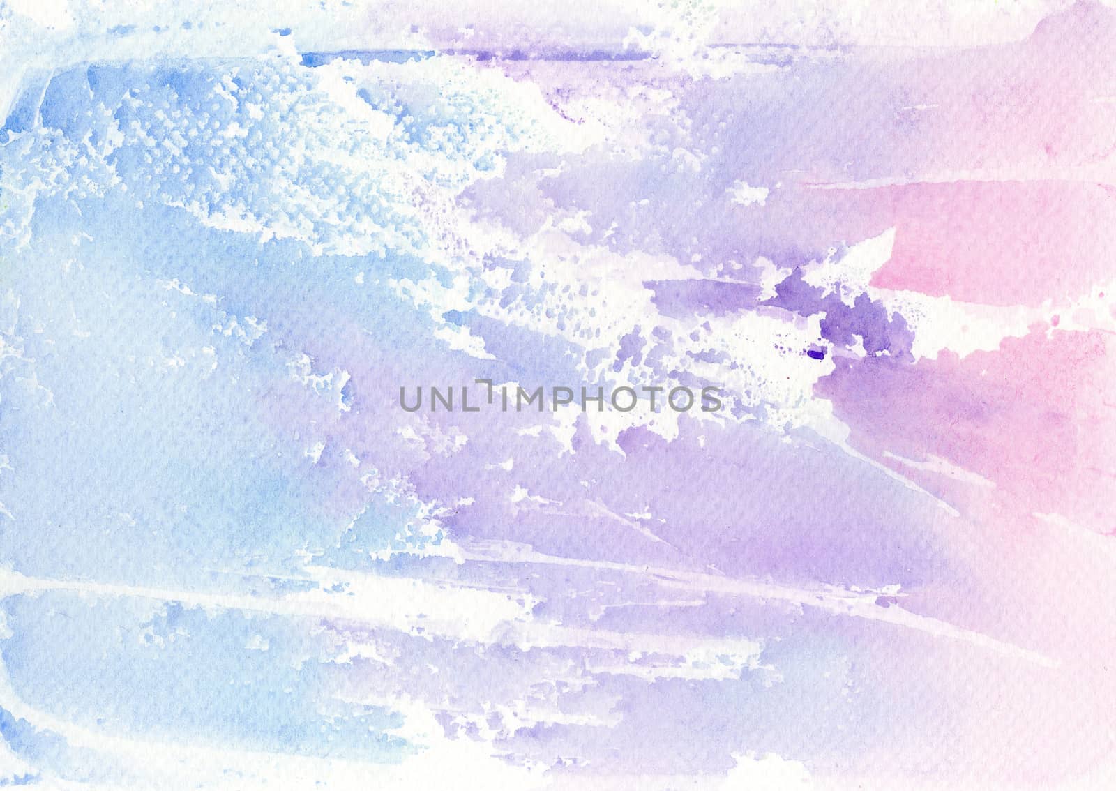 Abstract background of watercolor on paper texture, hand painted in pink and purple