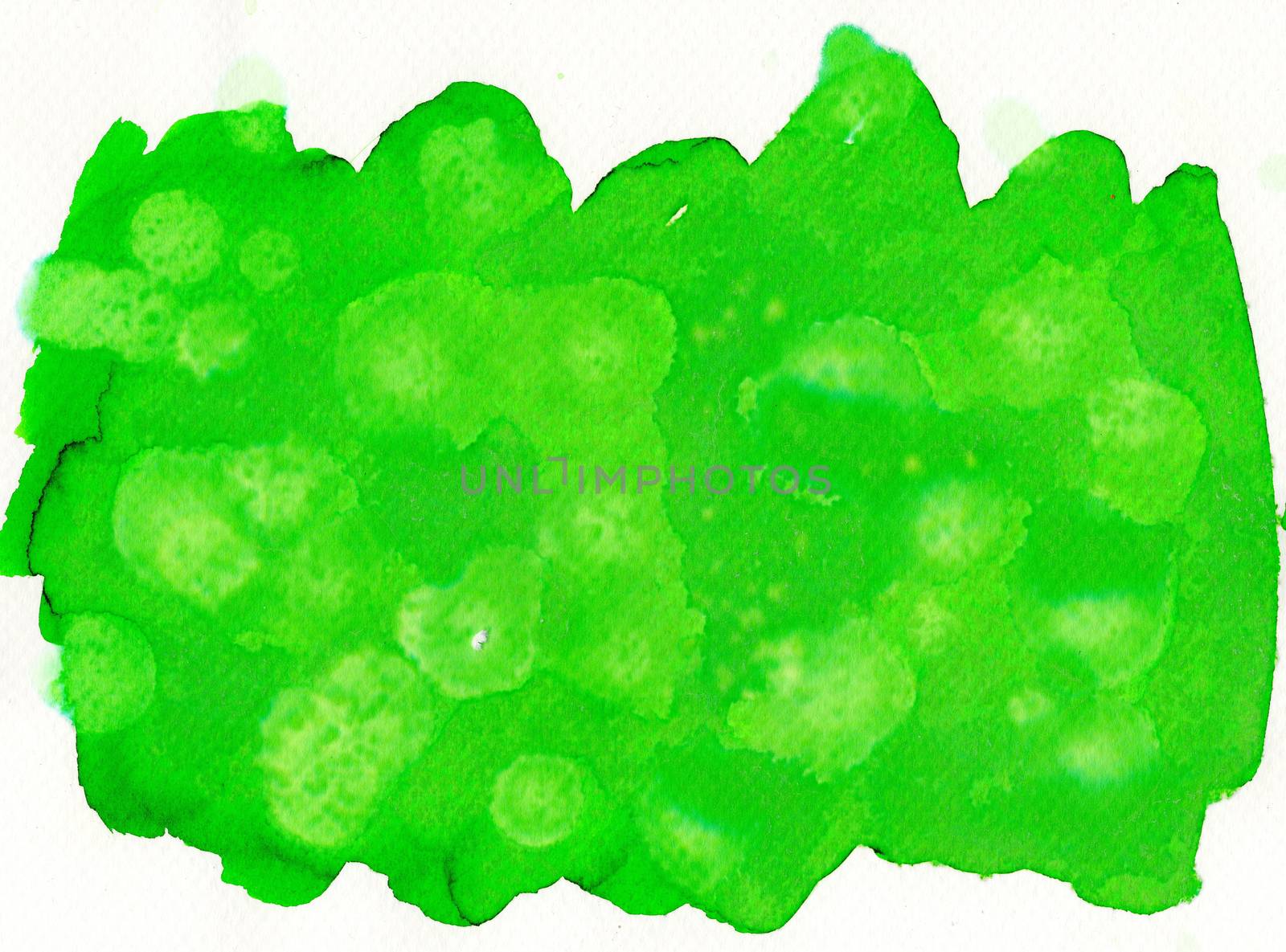 Abstract background of watercolor on paper texture, hand painted in green