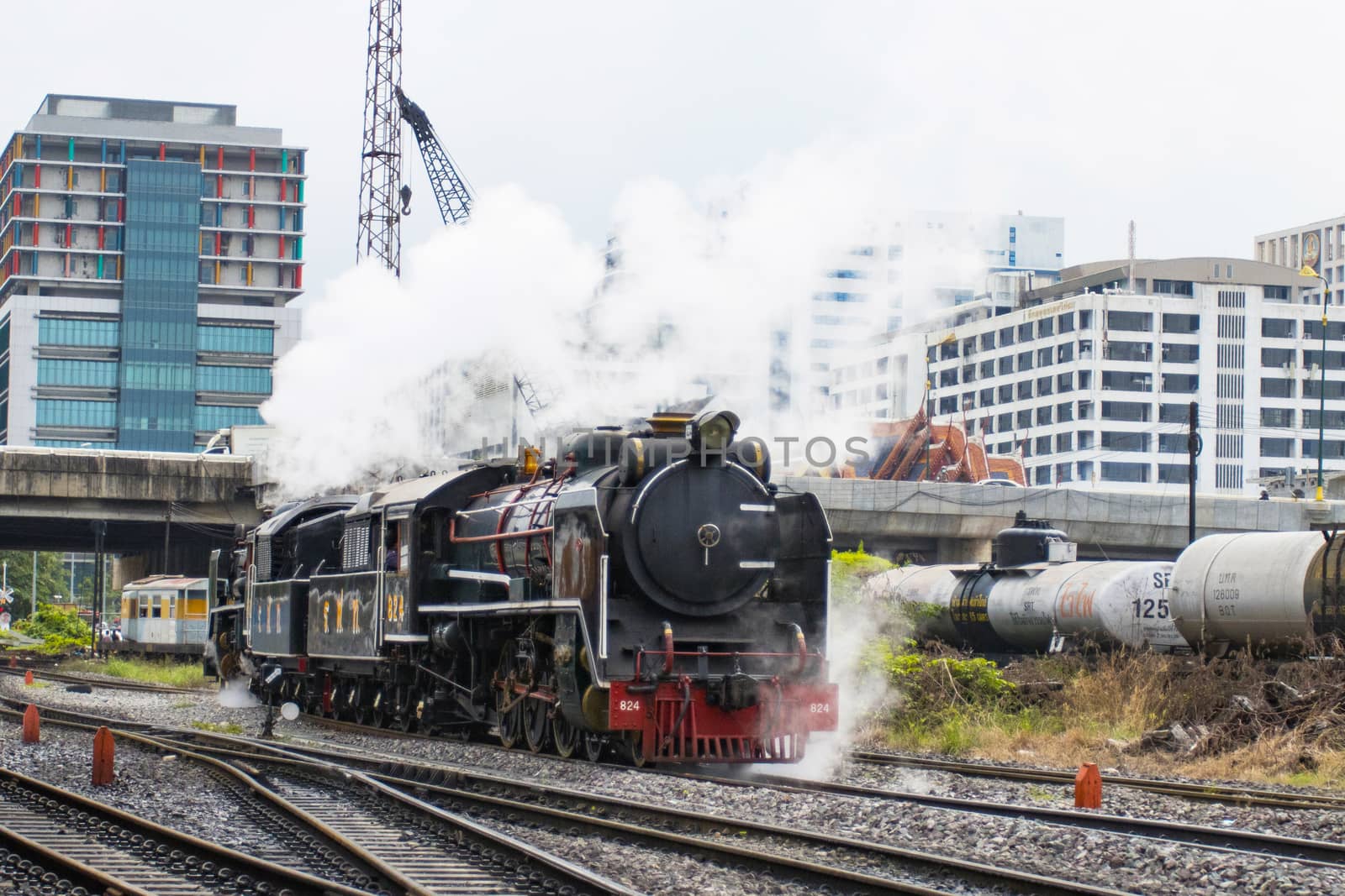 Bangkok Thailand Oct 20, 2020: -The train Steam locomotive
A steam locomotive is running on the tracks Bangkok Thailand