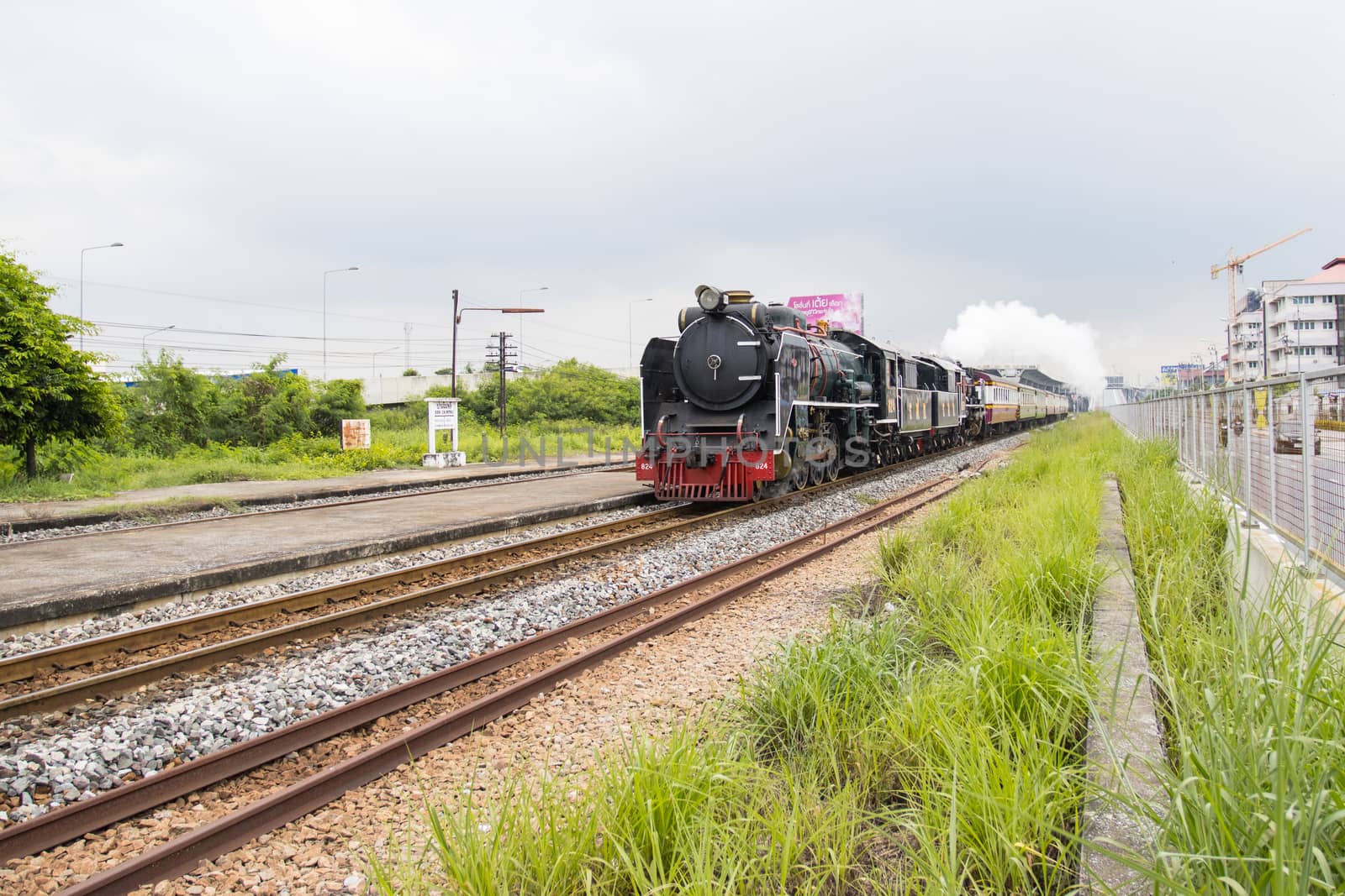 Bangkok Thailand Oct 20, 2020: -The train Steam locomotive
A steam locomotive is running on the tracks Bangkok Thailand