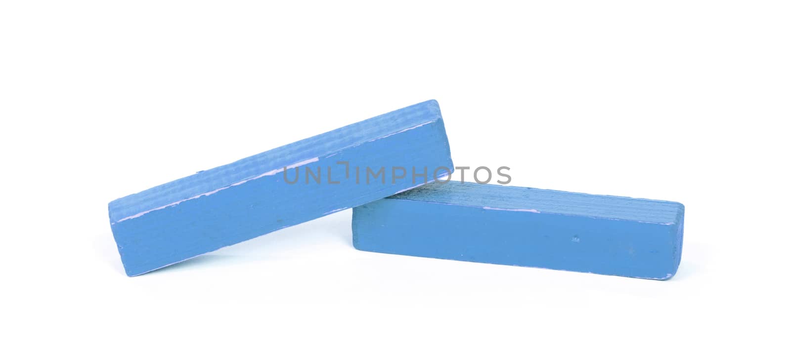 Vintage blue building blocks isolated on white background