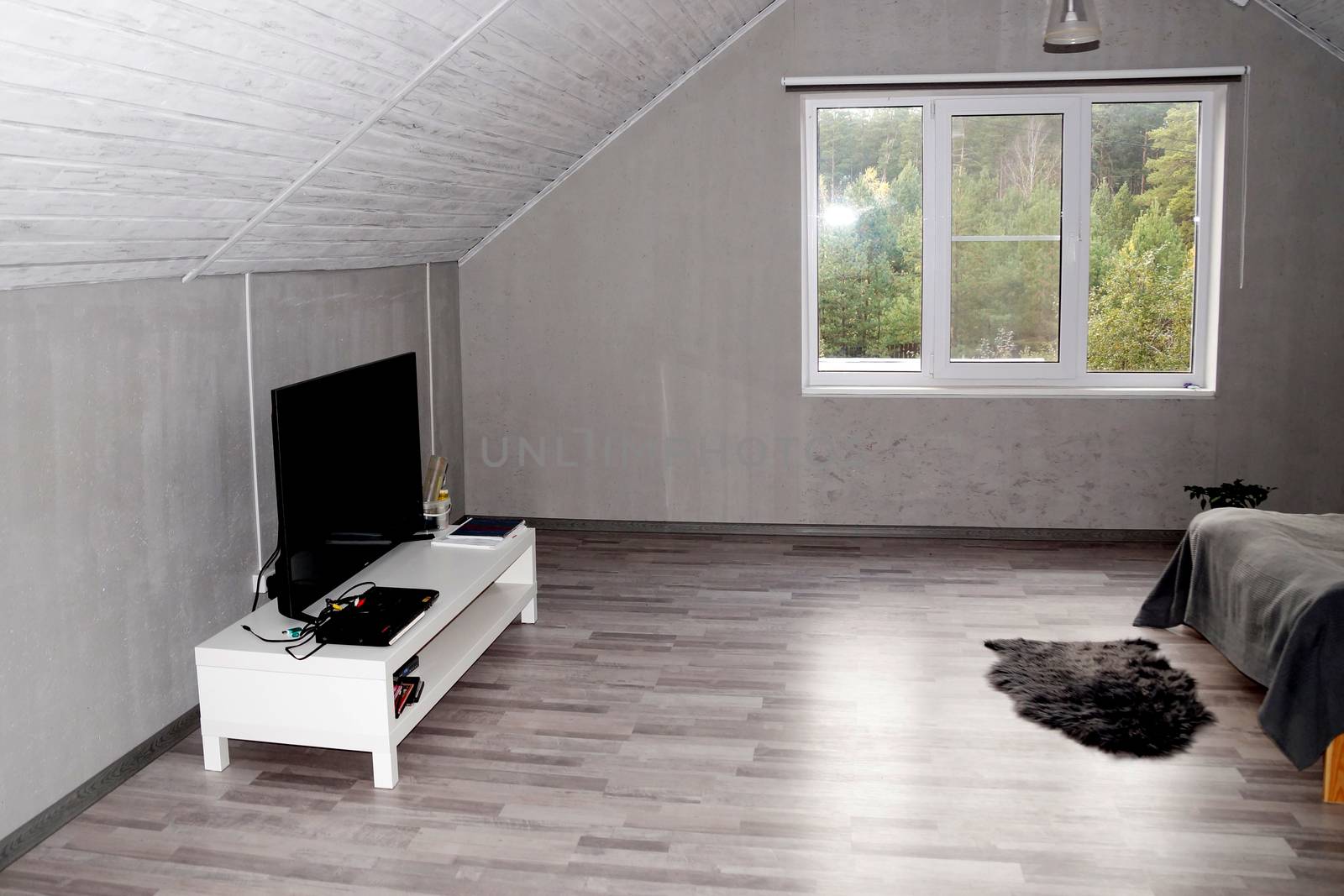 attic interior in white and gray tones close-up