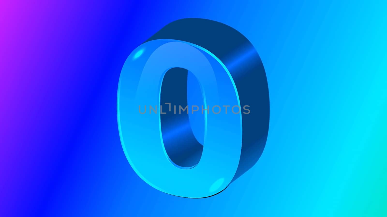 Digital number 0 (zero), 3D illustration in motion, against a backdrop of spectacular orange, magenta and blue colors. For your works, illustrations and projects.