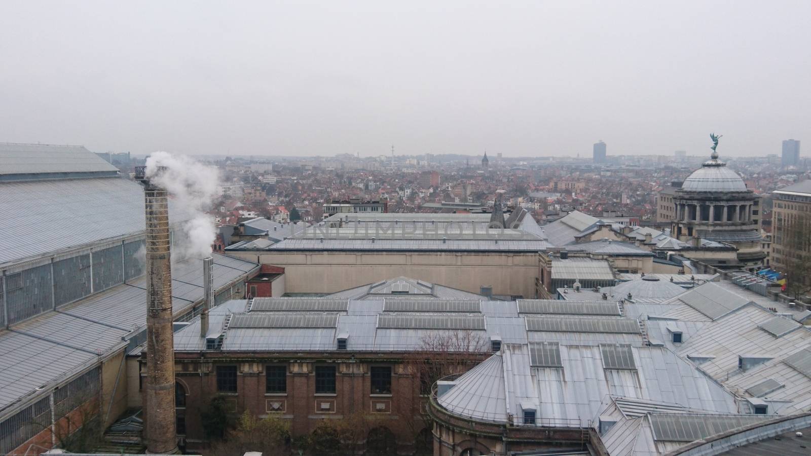 Brussels, Belgium, January 2018: Fog and smog above Brussels, capital of Belgium. Cityscape and skyline in winter.