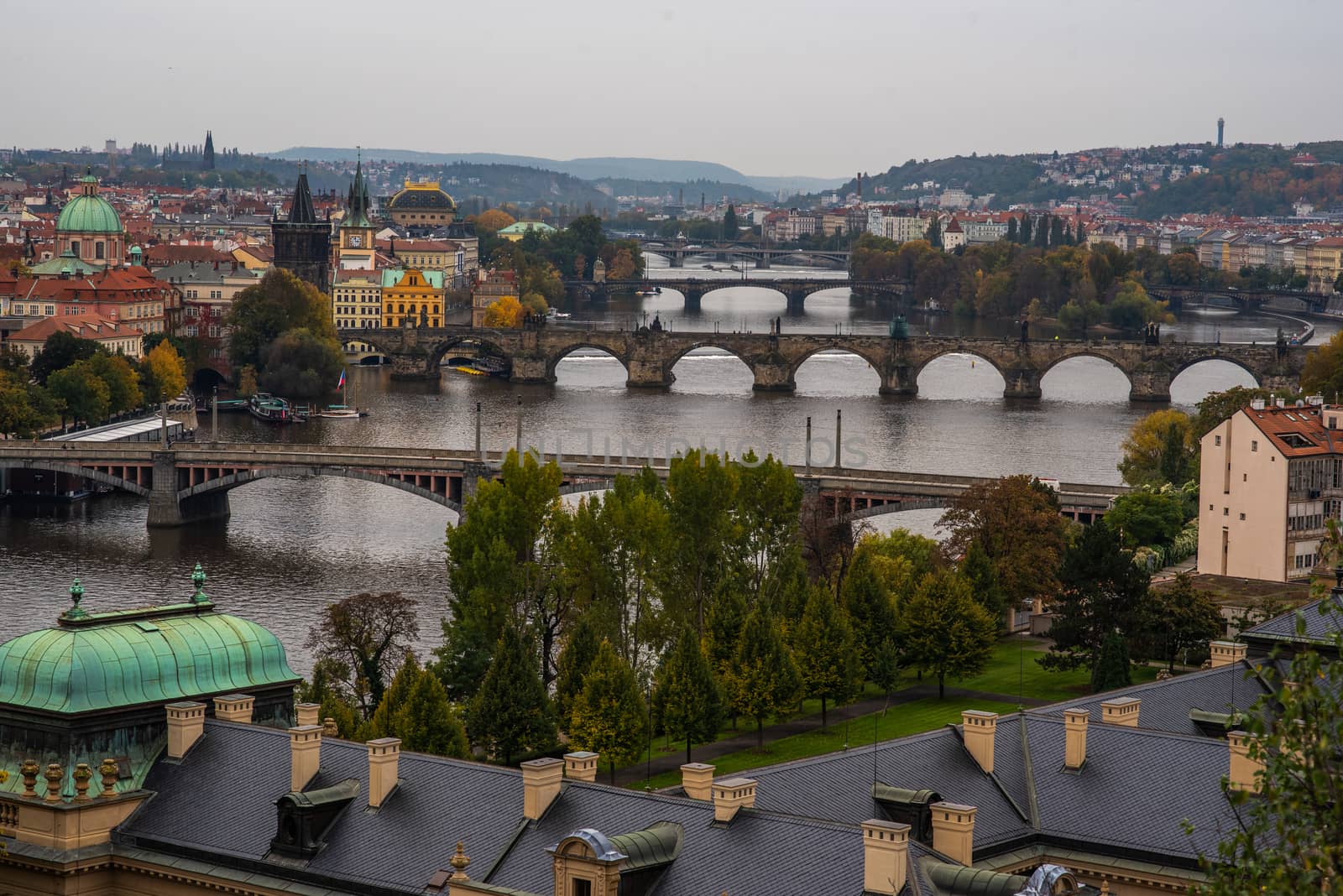 Panoramic view of the city of Prague taken from Park in Czech Republic