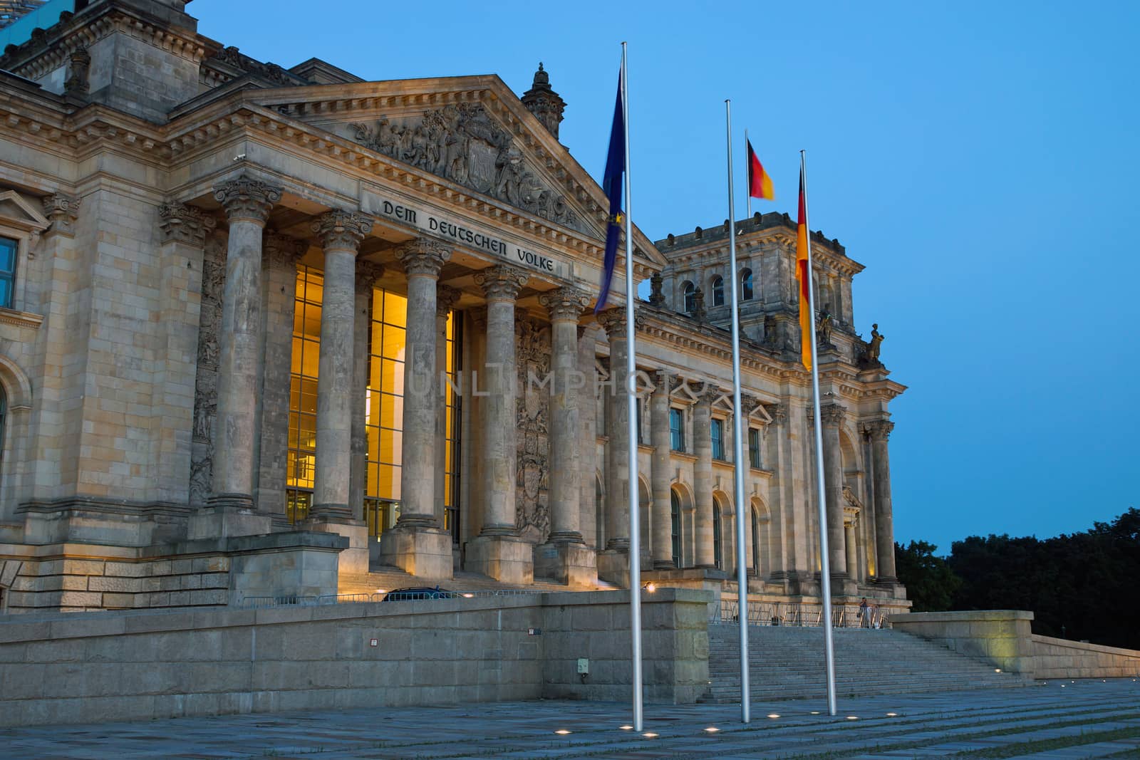 The famous Reichstag in Berlin shortly after sunset