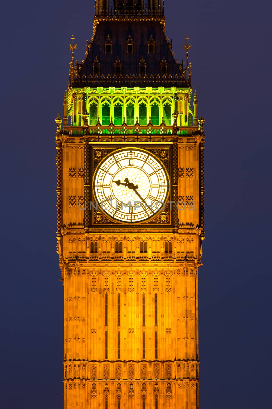 The famous clocktower of the Houses of Parliament in London