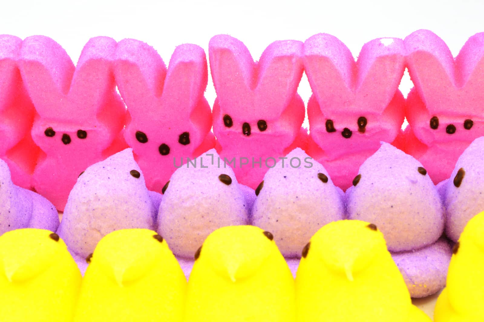 A closeup view of some Easter marshmallow treats.