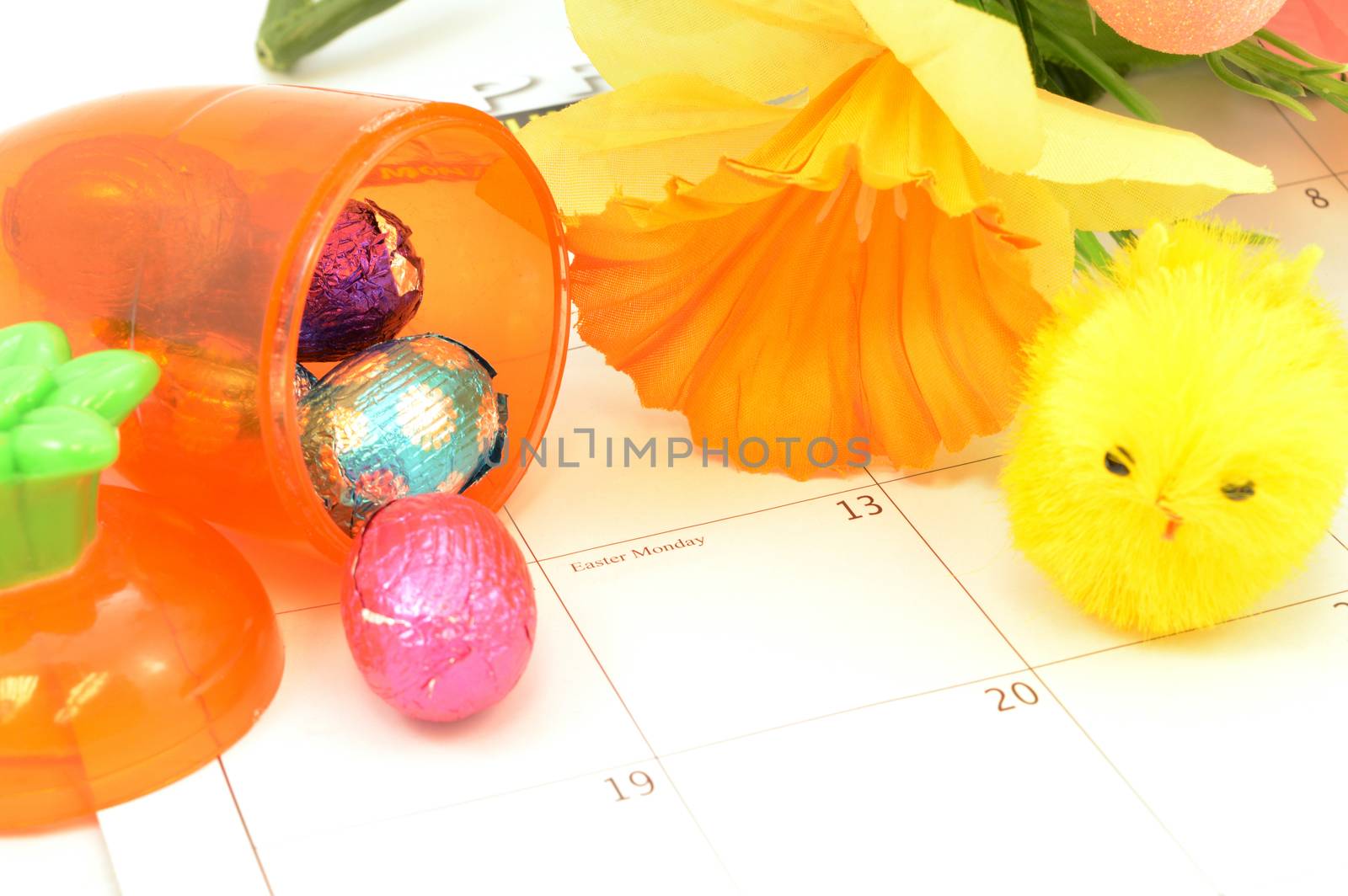 A closeup of the Easter Monday marked out on the calendar for the holiday season.