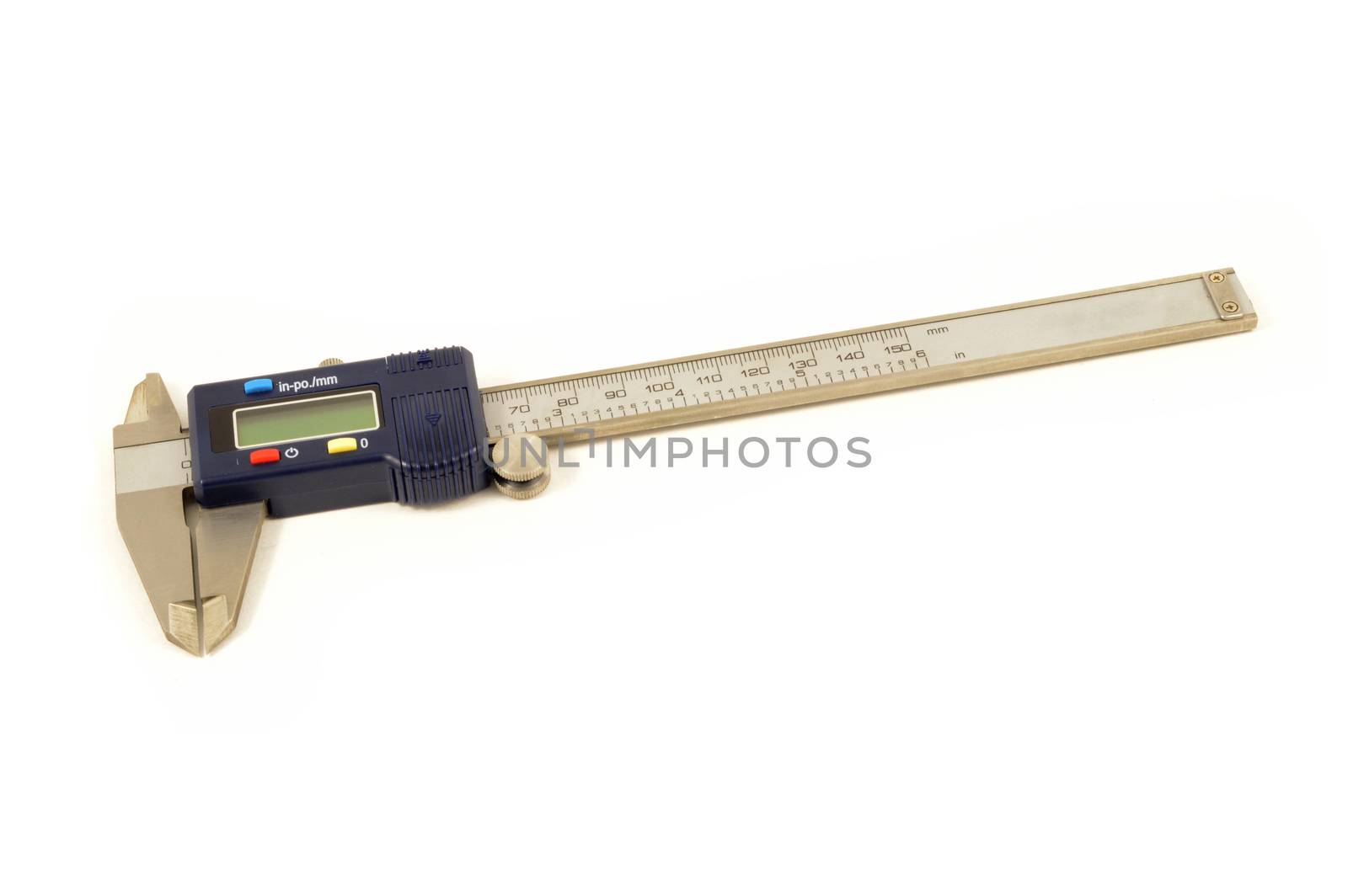 An isolated over a white background image of a digital caliper tool.