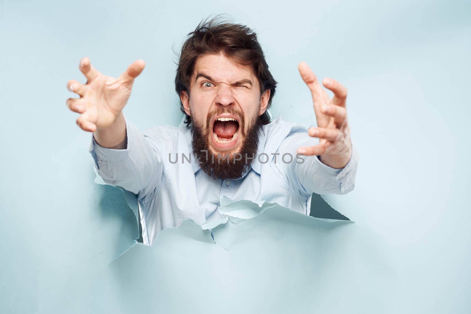 emotional man in shirt work dissatisfaction lifestyle. High quality photo