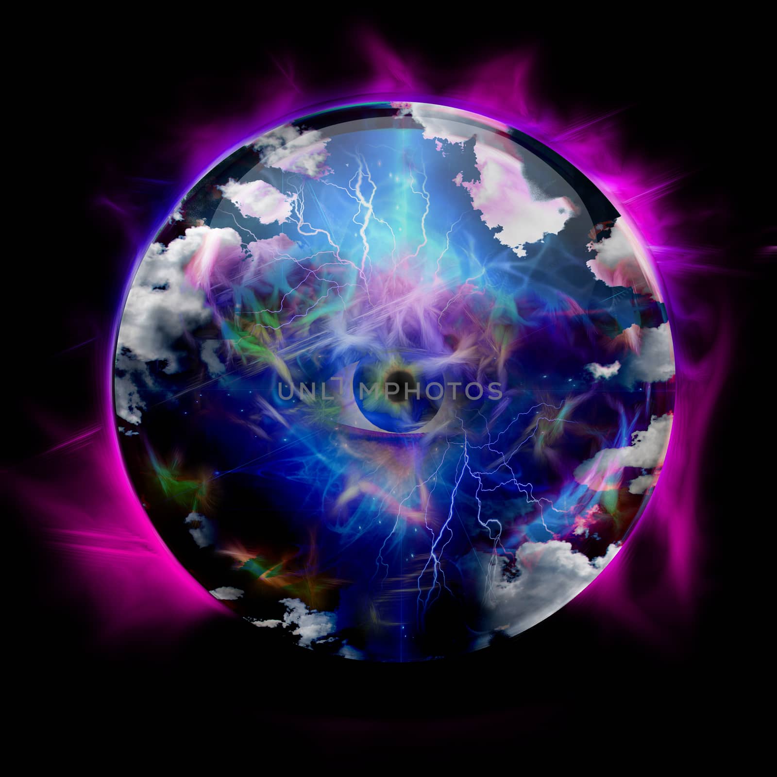 Crystal Ball with all seeing eye. 3D rendering