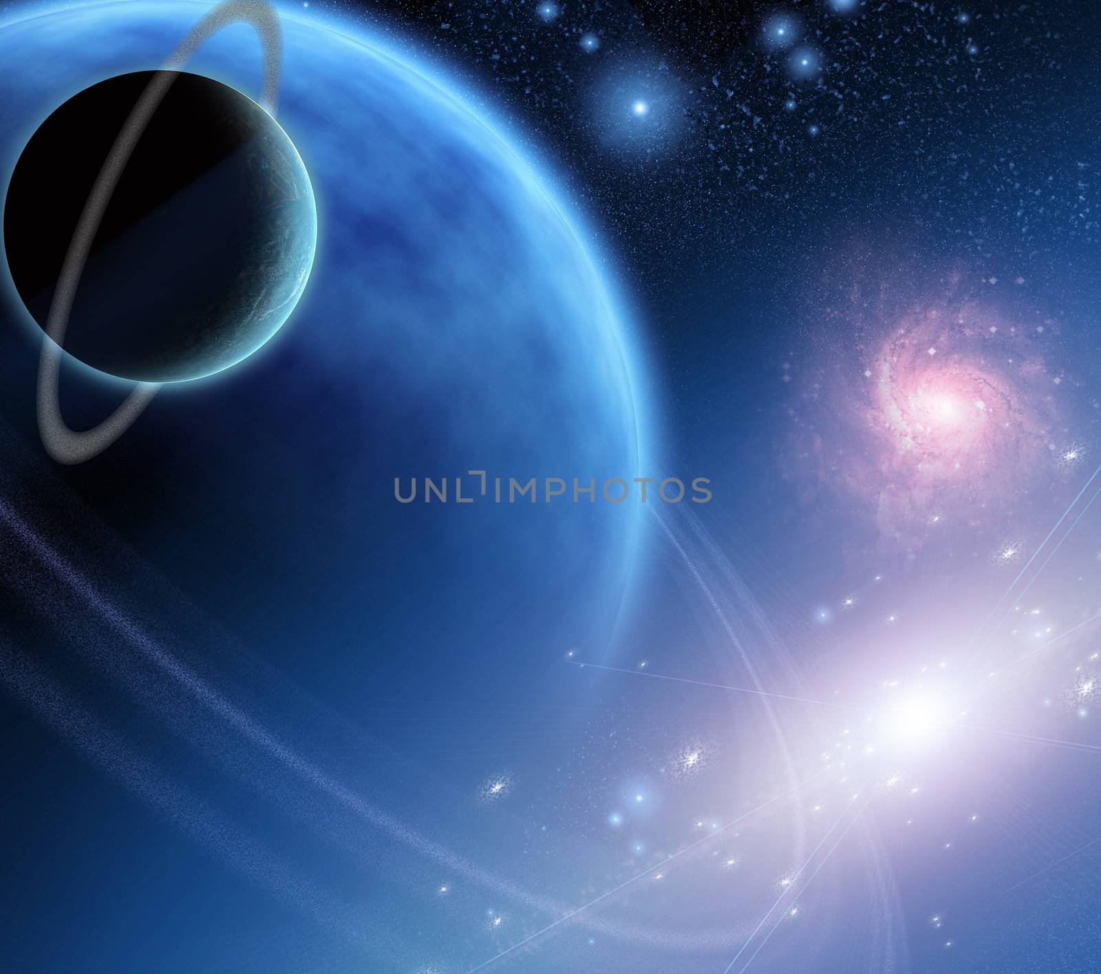 Ringed Planets in Space. 3D rendering