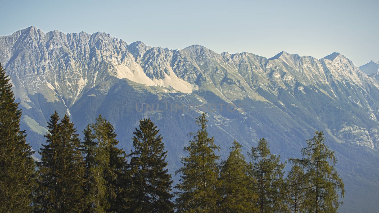 Sunny summer day with blue skies in Muttereralm, one of the mountains of the Austrian alps.