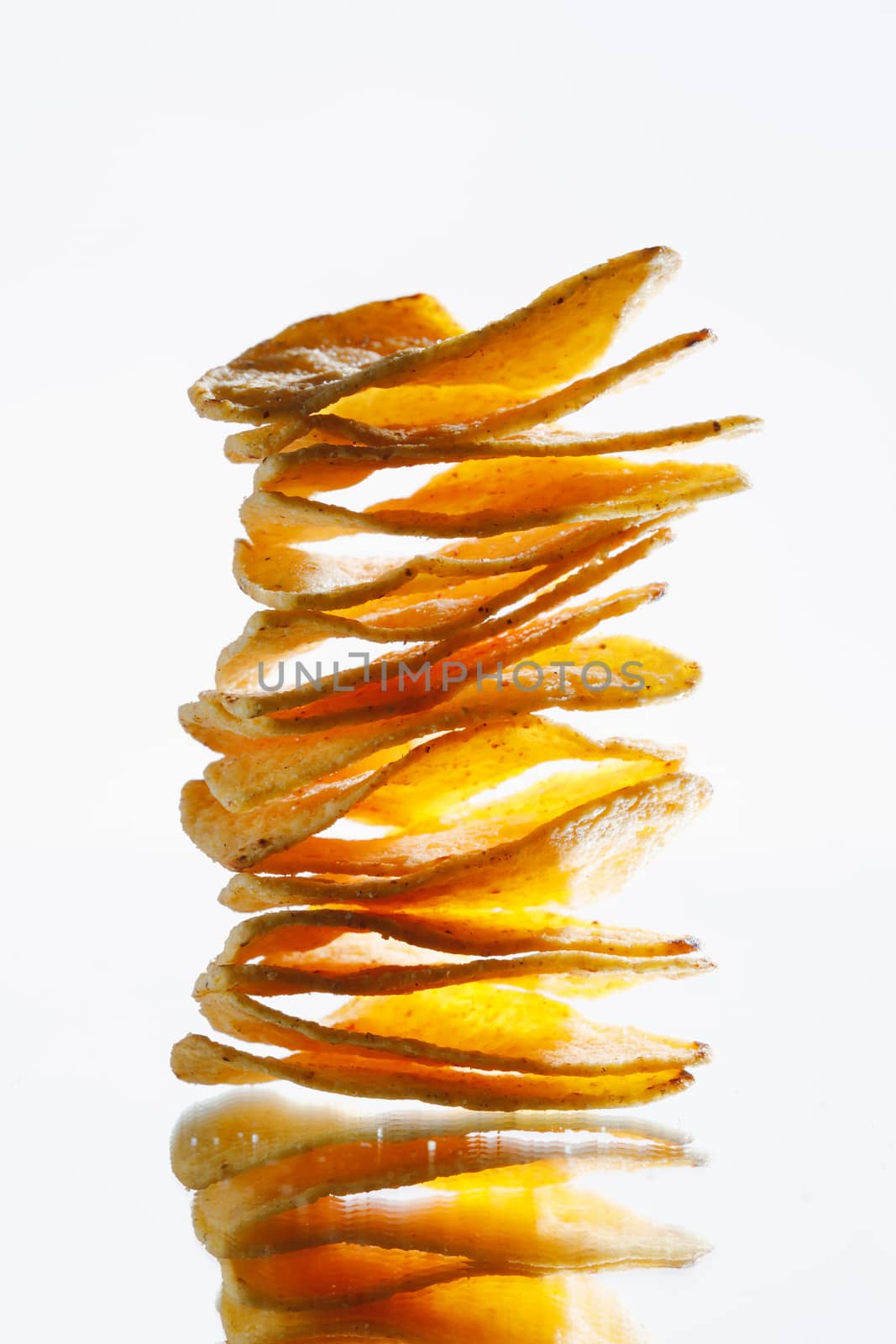 mexican nachos tortilla chips stack on white background