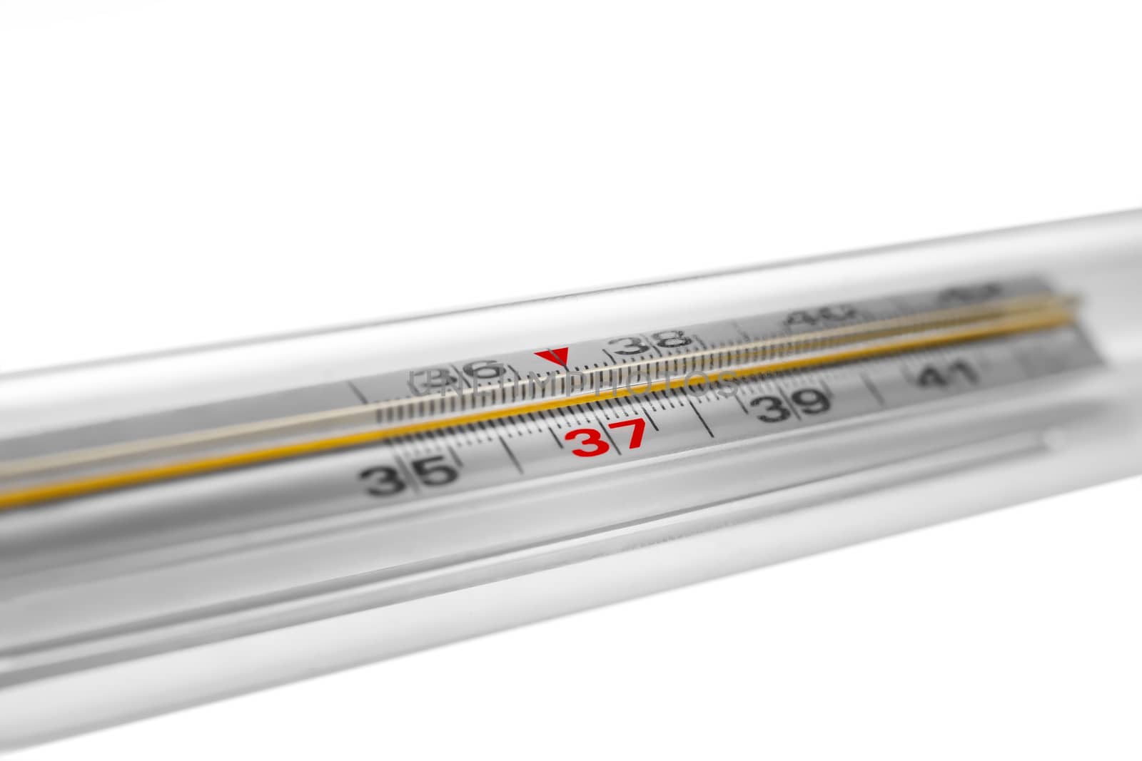Mercury thermometer. Close-up numbers and symbols