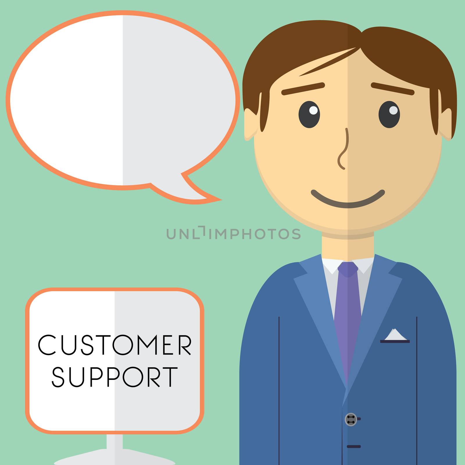 Flat design modern vector illustration concept of customer support manager with speach bubble, on color background by Lemon_workshop
