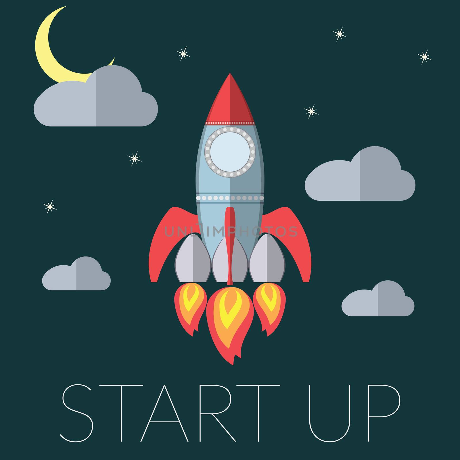 Flat design modern vector illustration of a rocket concept for new business project startup, launching new innovation product, creative start on market by Lemon_workshop