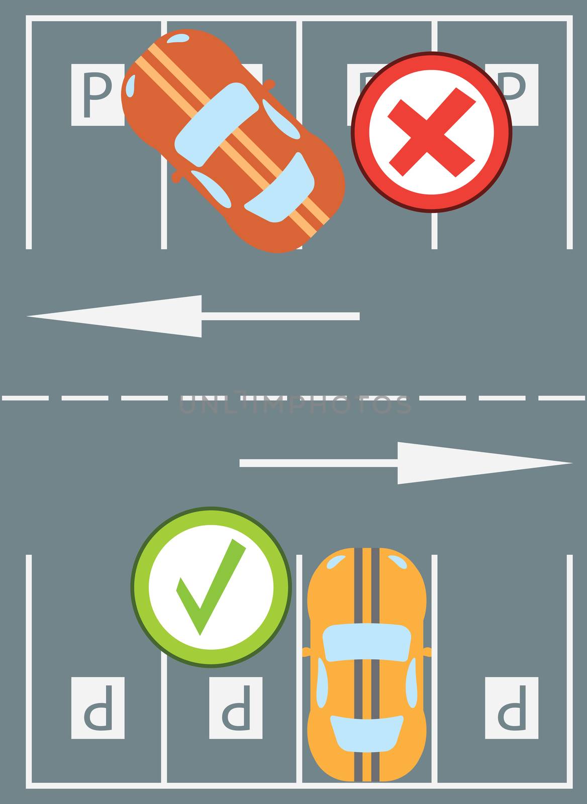 Flat design modern vector illustration of parking a car instruction by Lemon_workshop