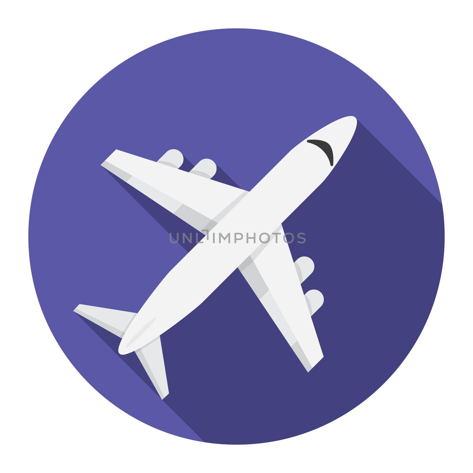 Flat design modern vector illustration of airplane icon with long shadow, isolated.