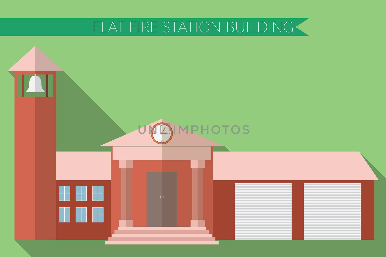 Flat design modern vector illustration of fire station building icon, with long shadow on color background by Lemon_workshop