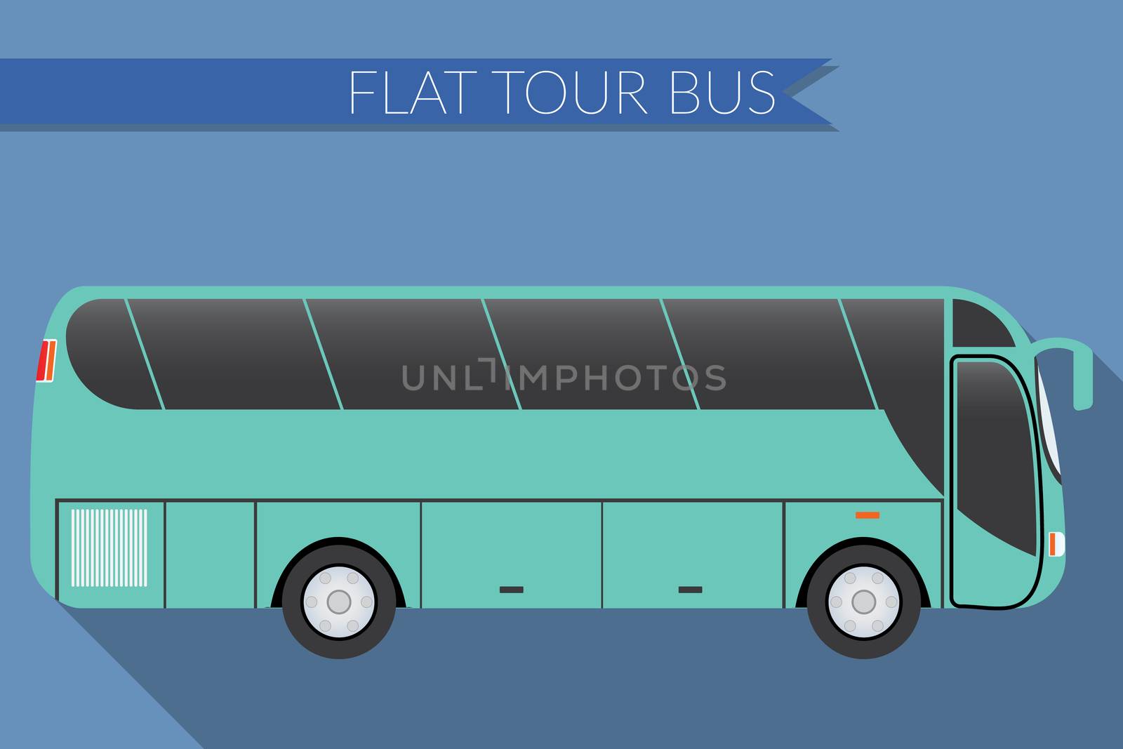 Flat design vector illustration city Transportation, Bus, intercity, long distance tourist coach bus, side view 