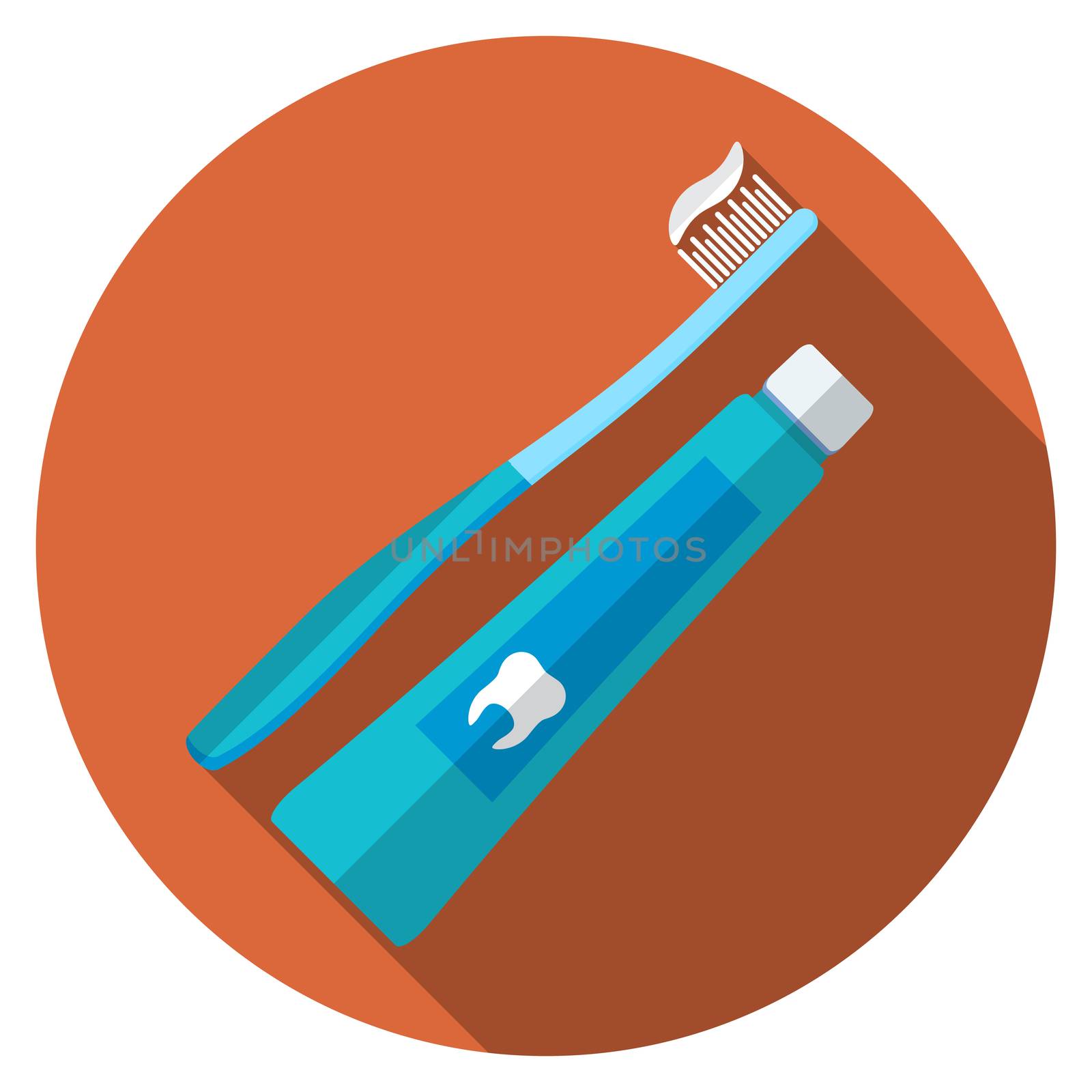 Flat design modern vector illustration of tooth brush and paste icon with long shadow, isolated