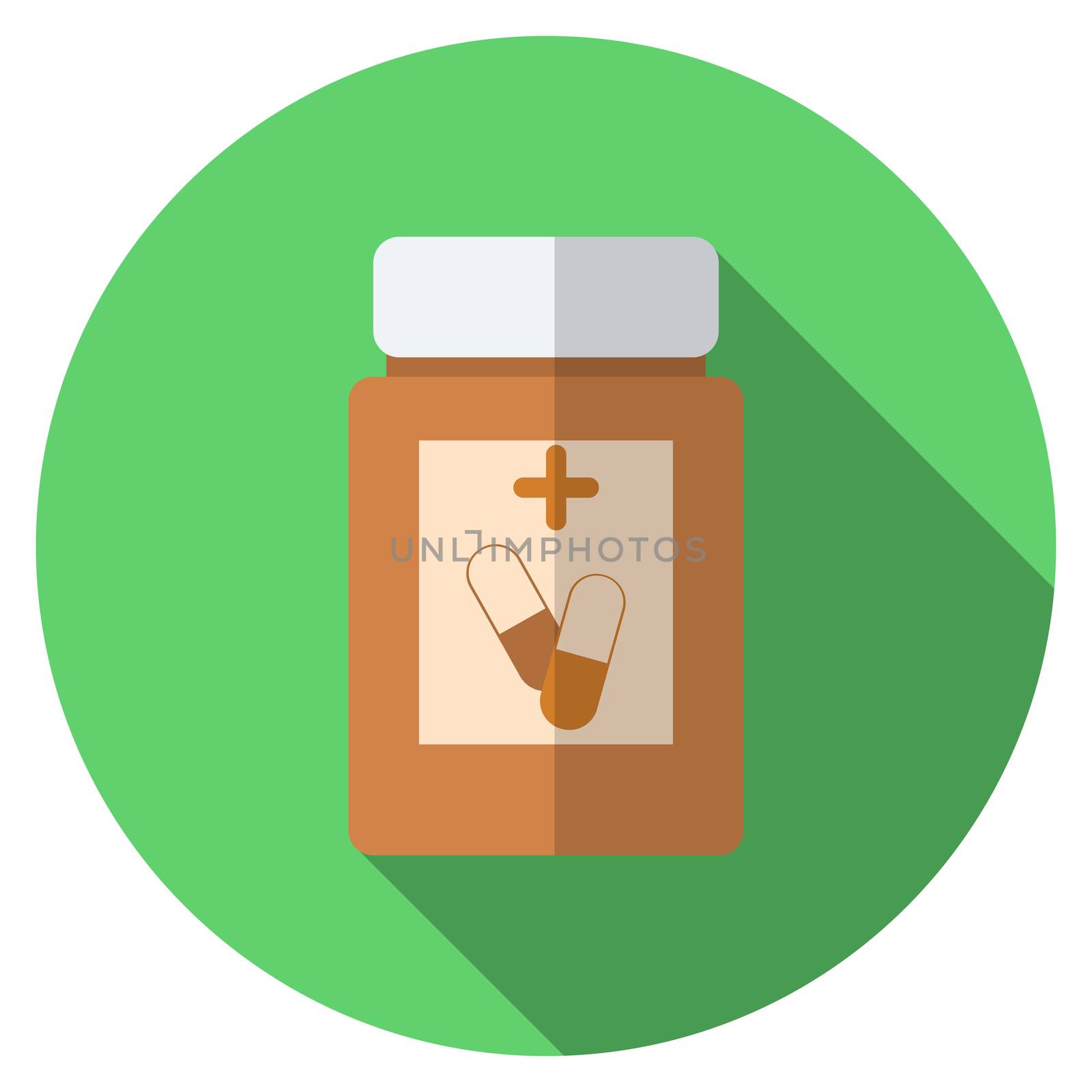 Flat design modern vector illustration of medical pills icon with long shadow, isolated by Lemon_workshop