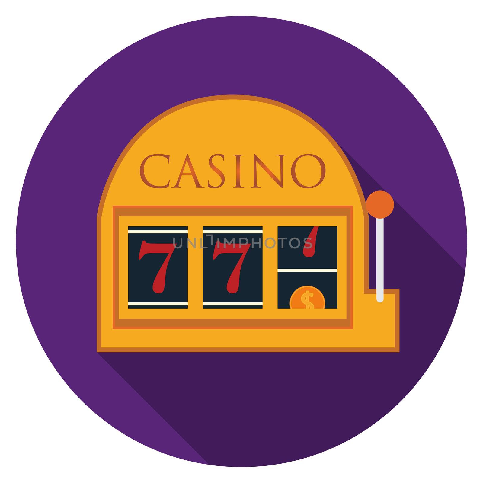 Flat design vector slot machine icon with long shadow, isolated