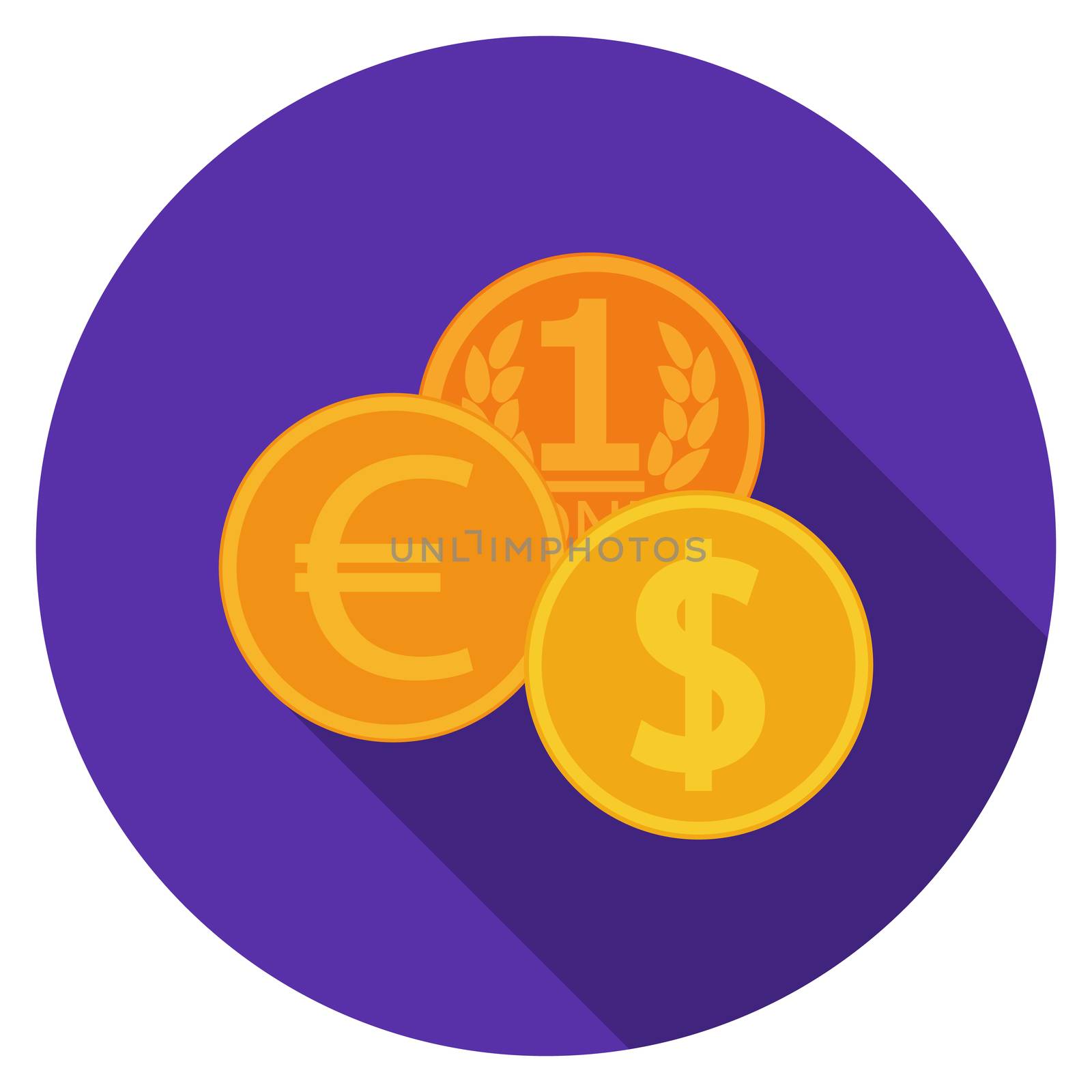 Flat design vector coins icon with long shadow, isolated by Lemon_workshop