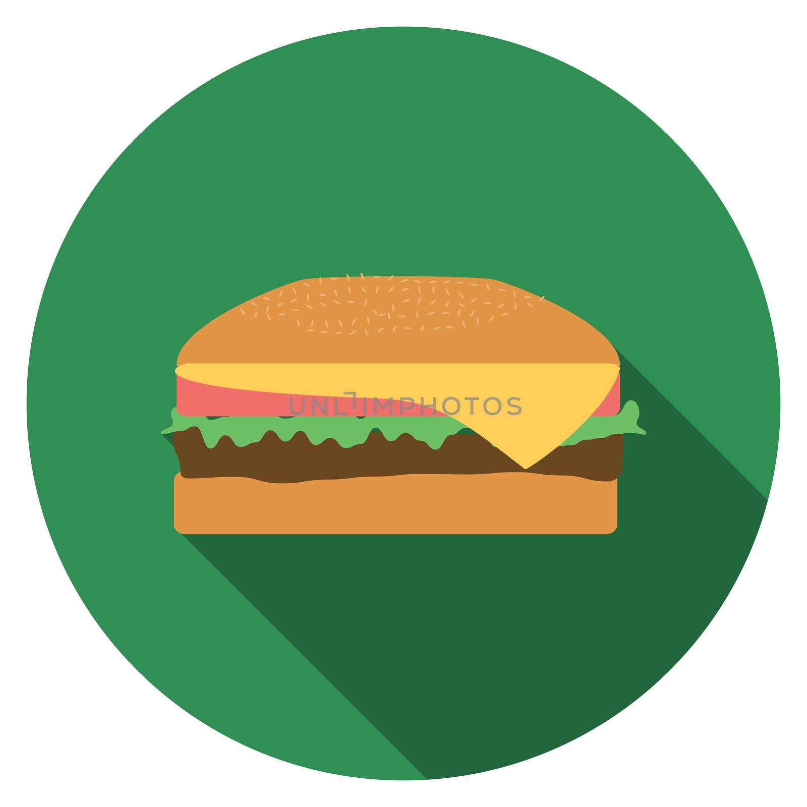 Flat design vector burger icon with long shadow, isolated by Lemon_workshop