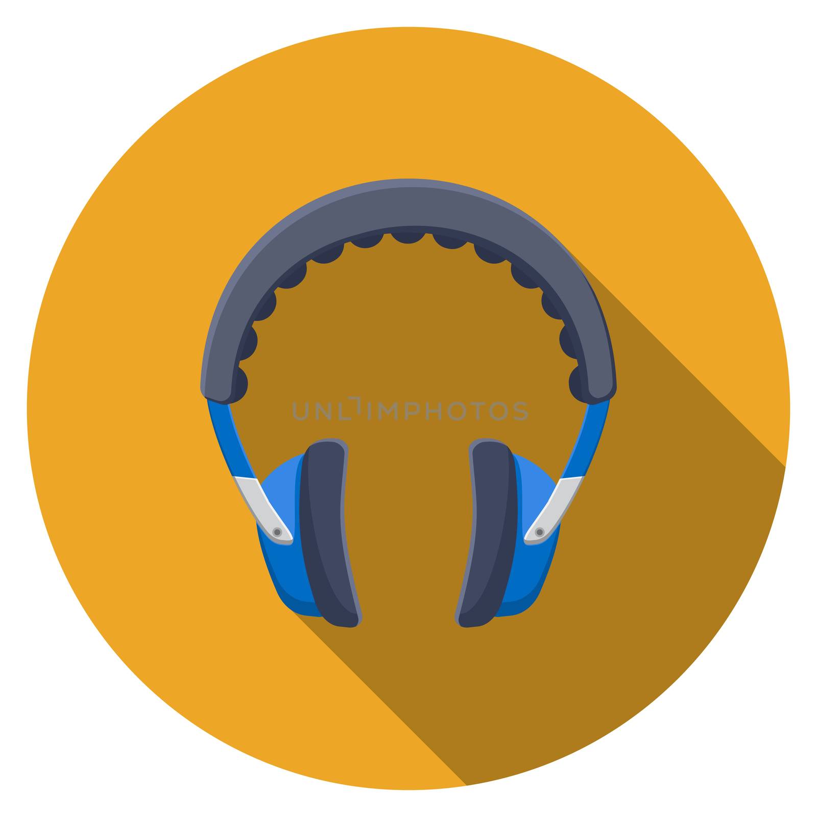 Flat design vector headphones icon with long shadow, isolated.