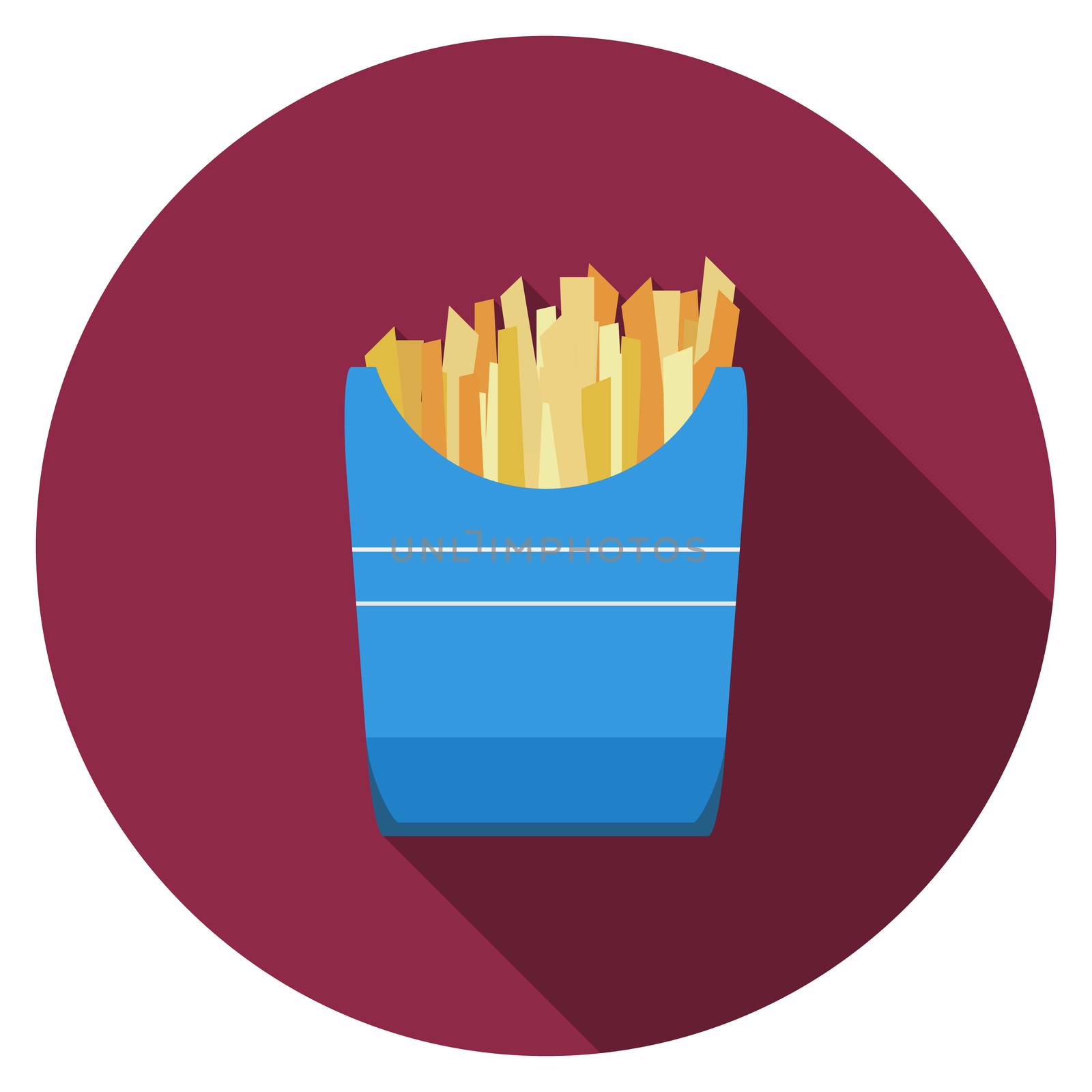 Flat design vector fried potato icon with long shadow, isolated.