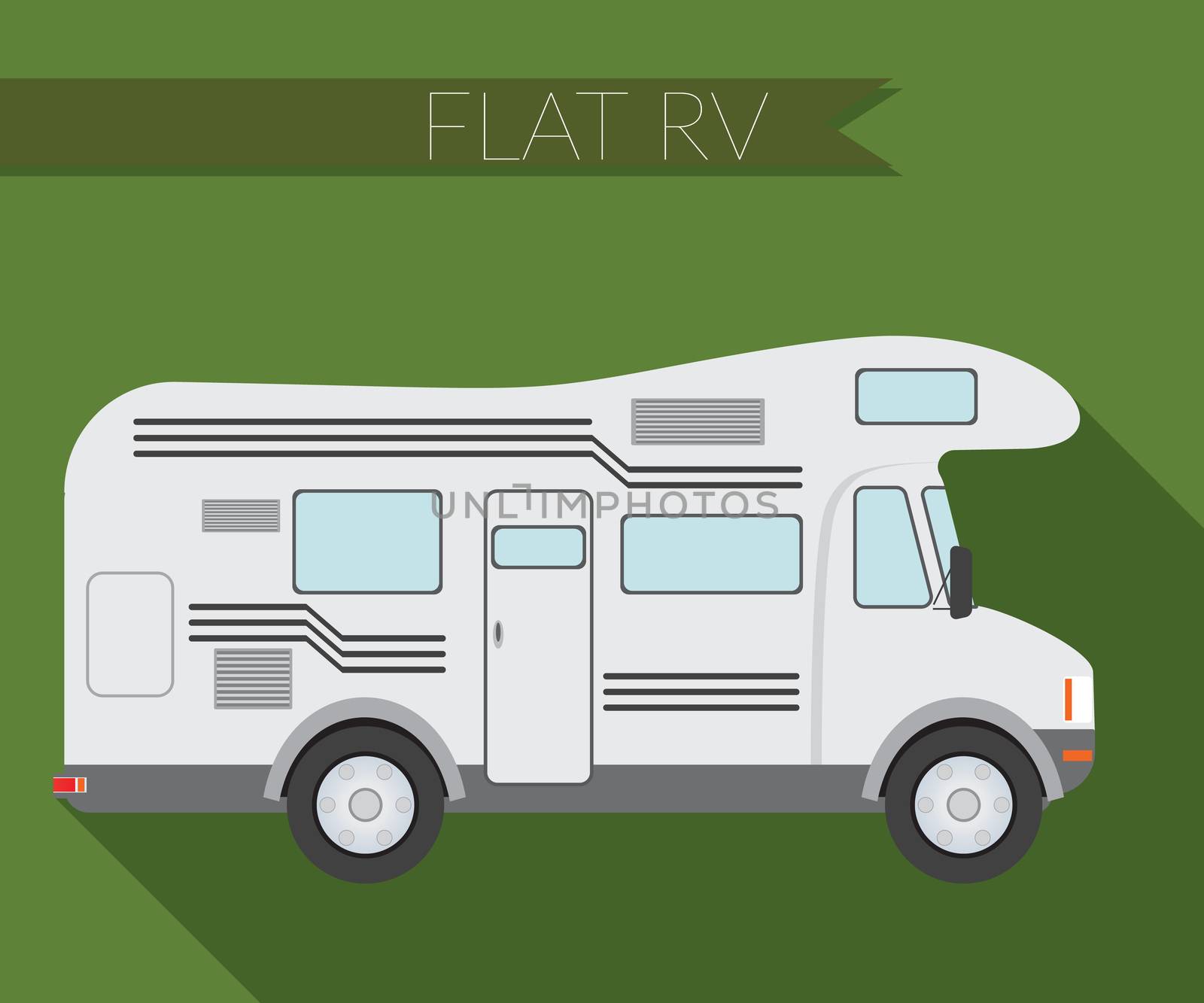 Flat design vector illustration city Transportation, RV for travel and camping, side view.