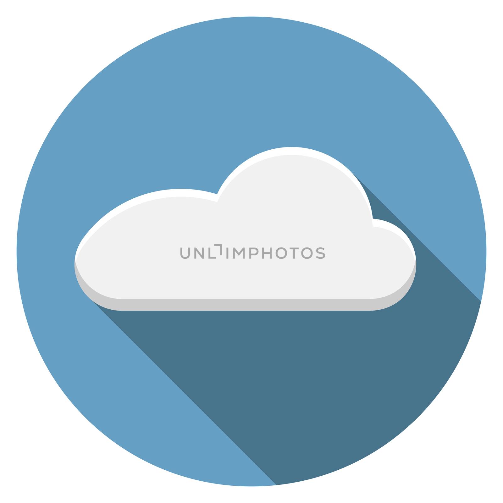 Flat design vector cloud icon with long shadow, isolated.