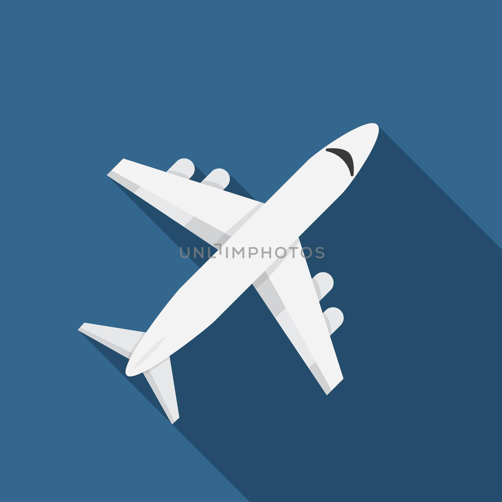 Flat design modern vector illustration of airplane icon with long shadow.