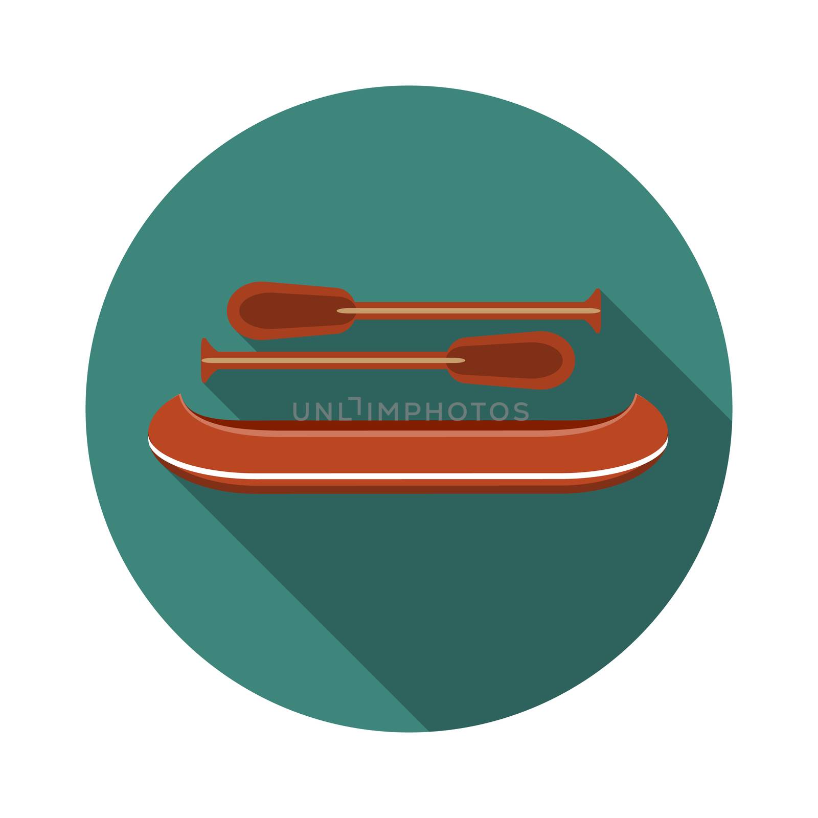 Flat design modern vector illustration of canoe icon, with long shadow.