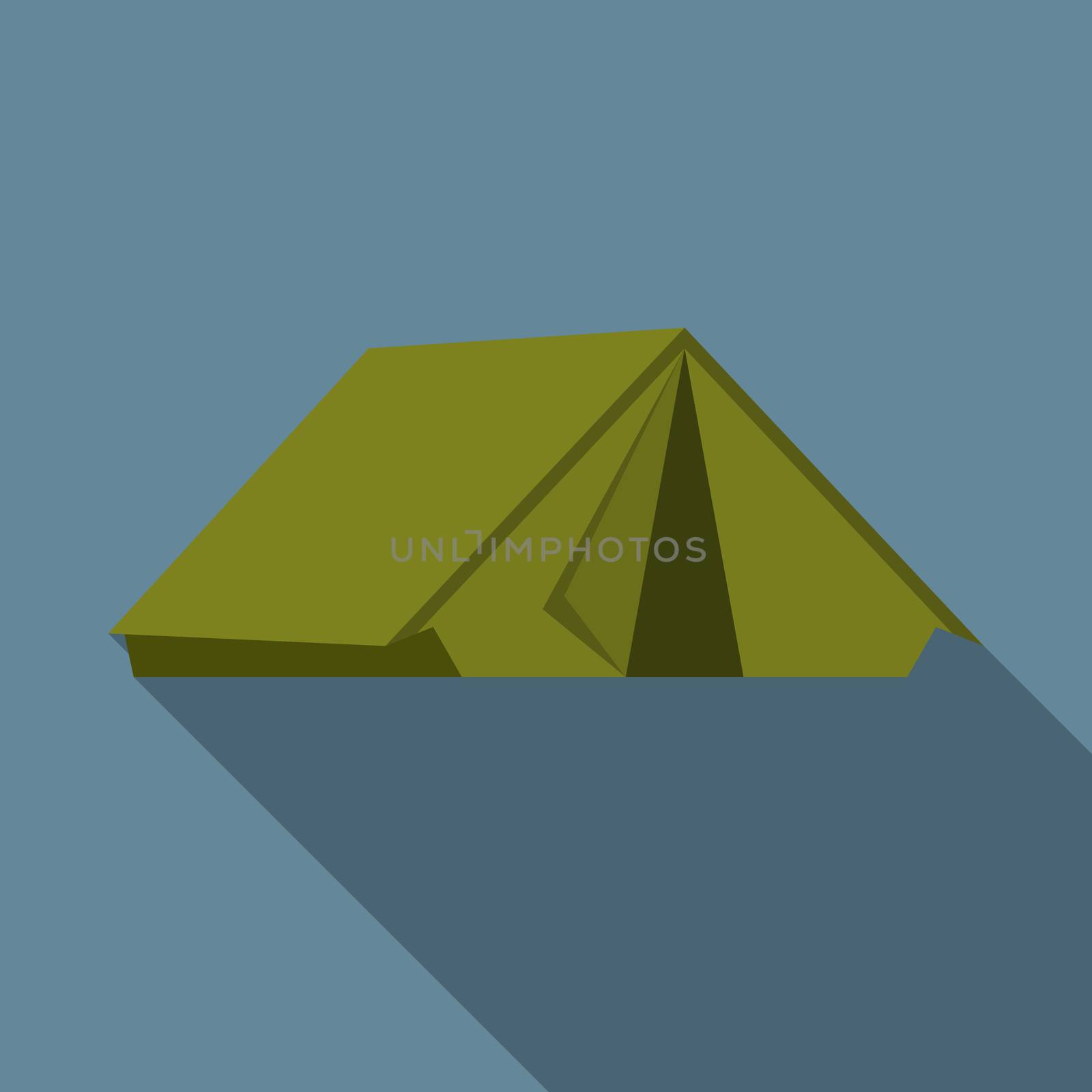 Flat design modern vector illustration of tent icon, camping and hiking equipment with long shadow.