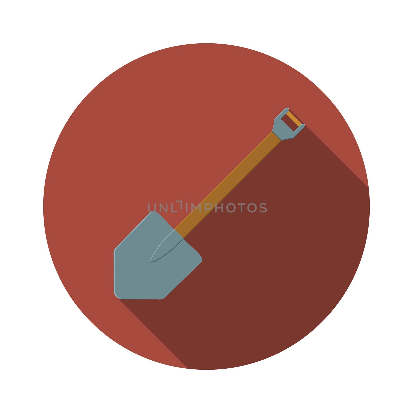 Flat design modern vector illustration of shovel icon, camping and gardening equipment with long shadow.
