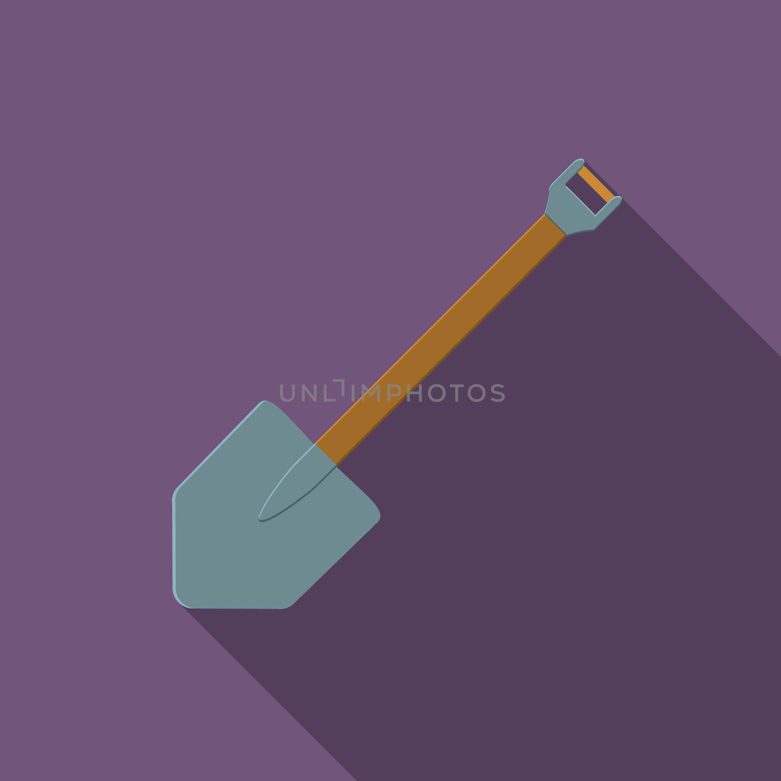 Flat design modern vector illustration of shovel icon, camping and gardening equipment with long shadow.