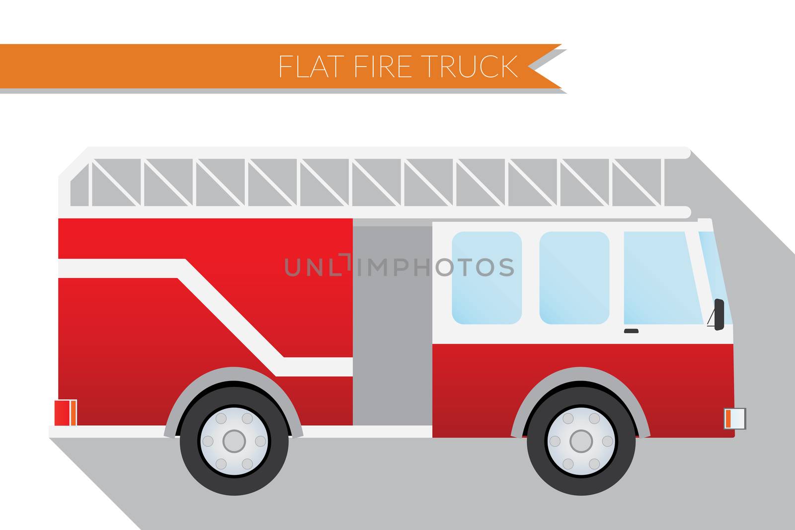 Flat design vector illustration city Transportation, fire truck, side view .