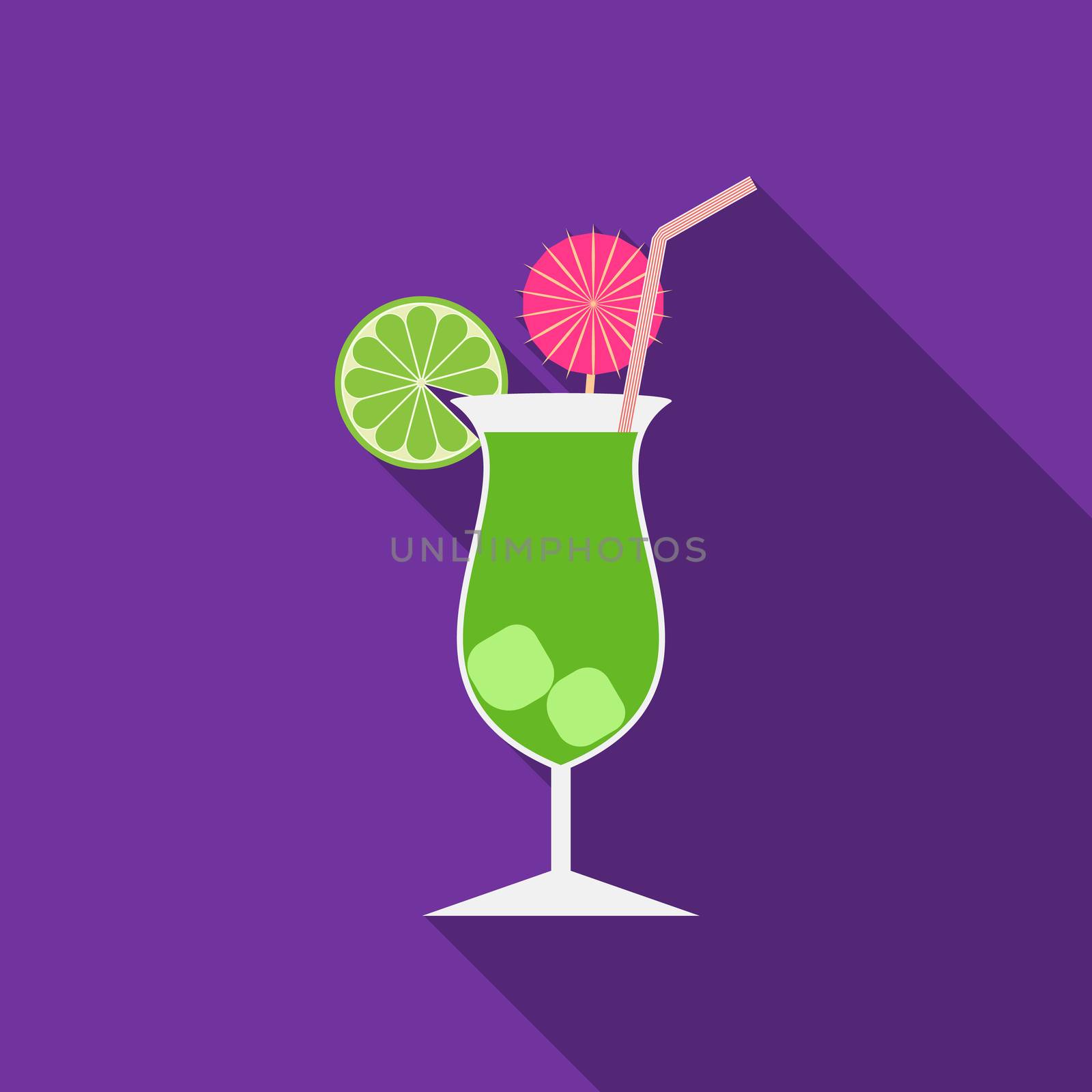Flat design modern vector illustration of cocktail icon with long shadow by Lemon_workshop