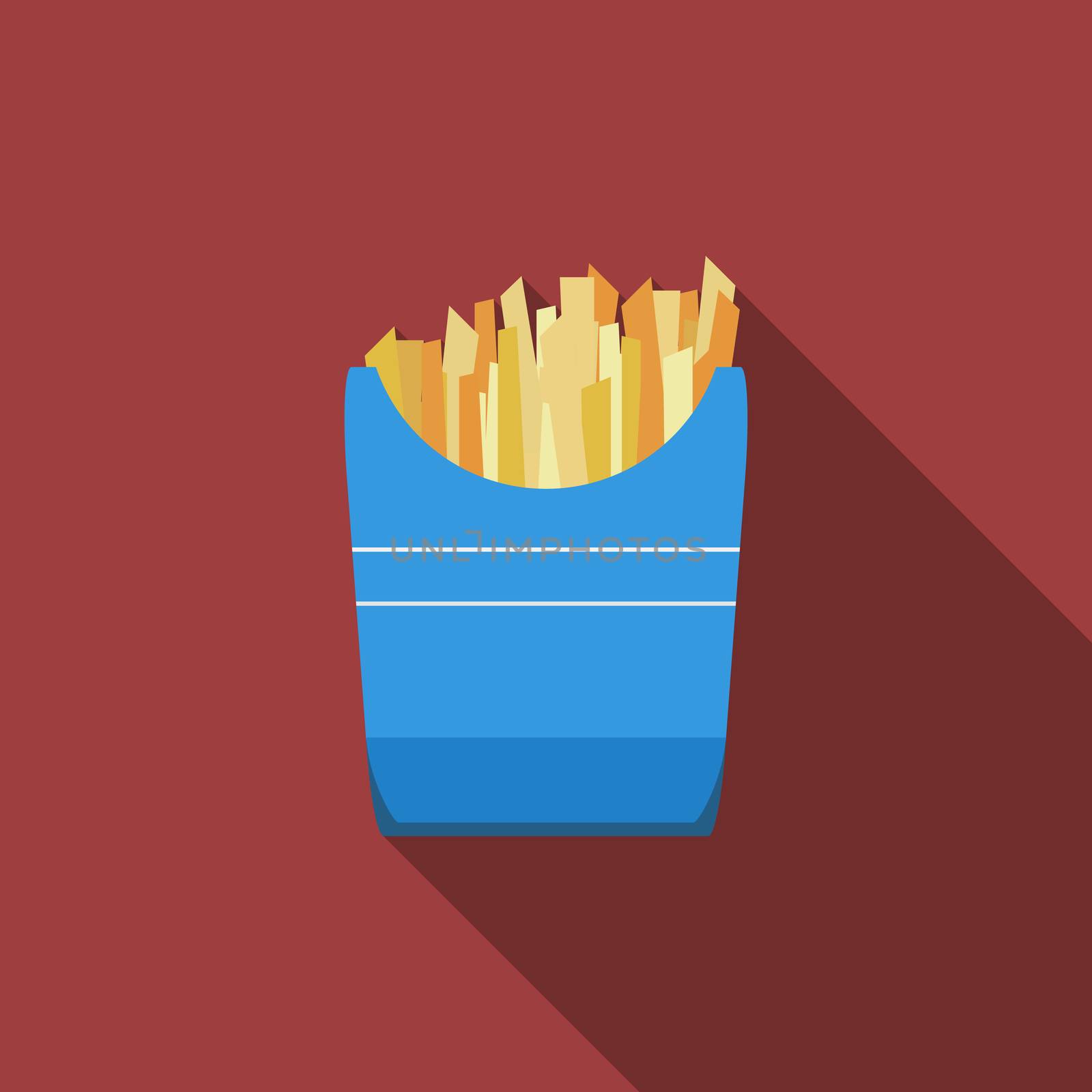 Flat design vector fried potato icon with long shadow