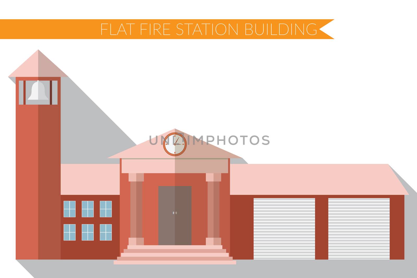 Flat design modern vector illustration of fire station building icon, with long shadow.