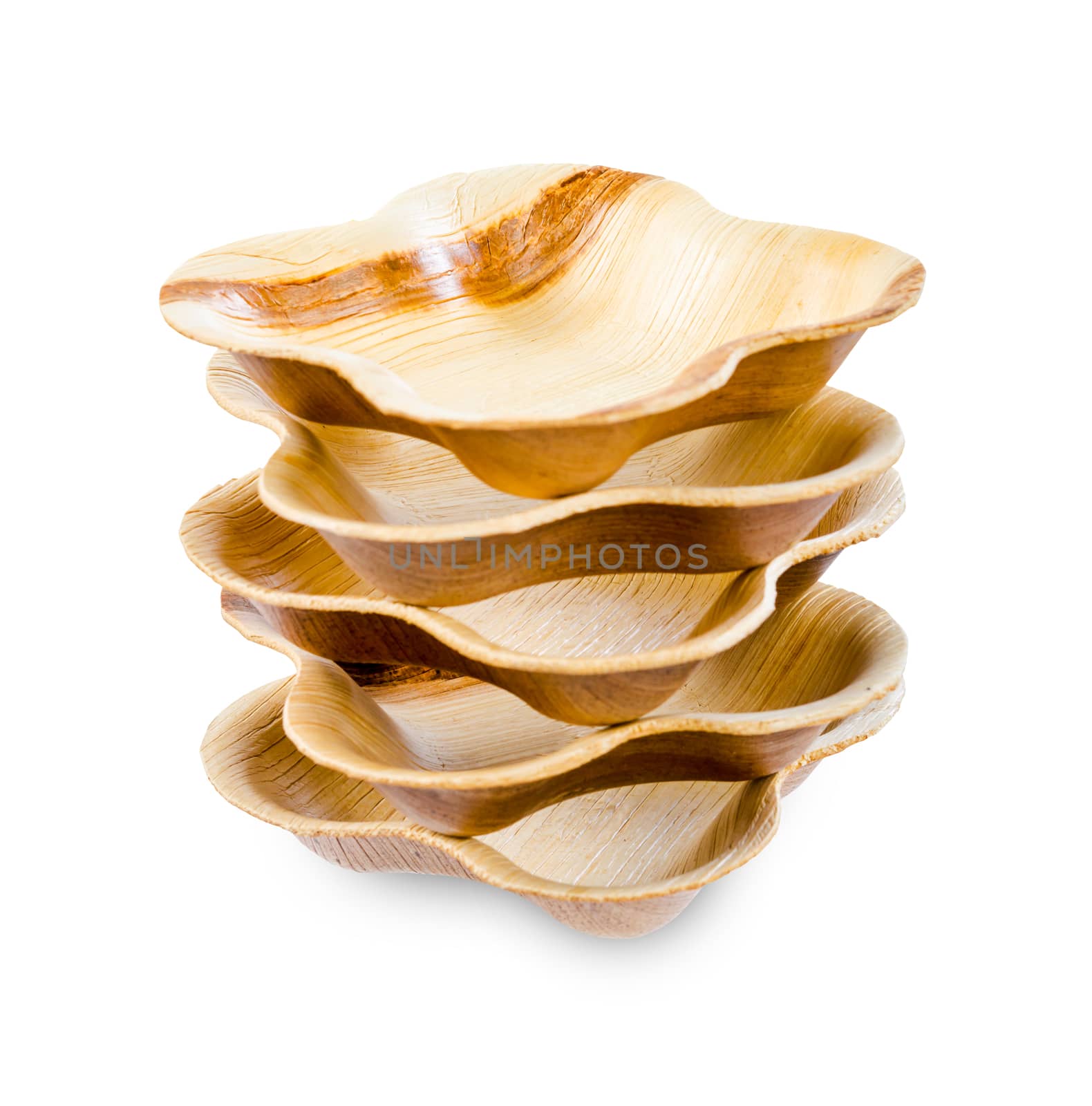 Cup made from dried betel nut leaf palm, natural material isolated on white background, Save clipping path. The Green product eco friendly concept.